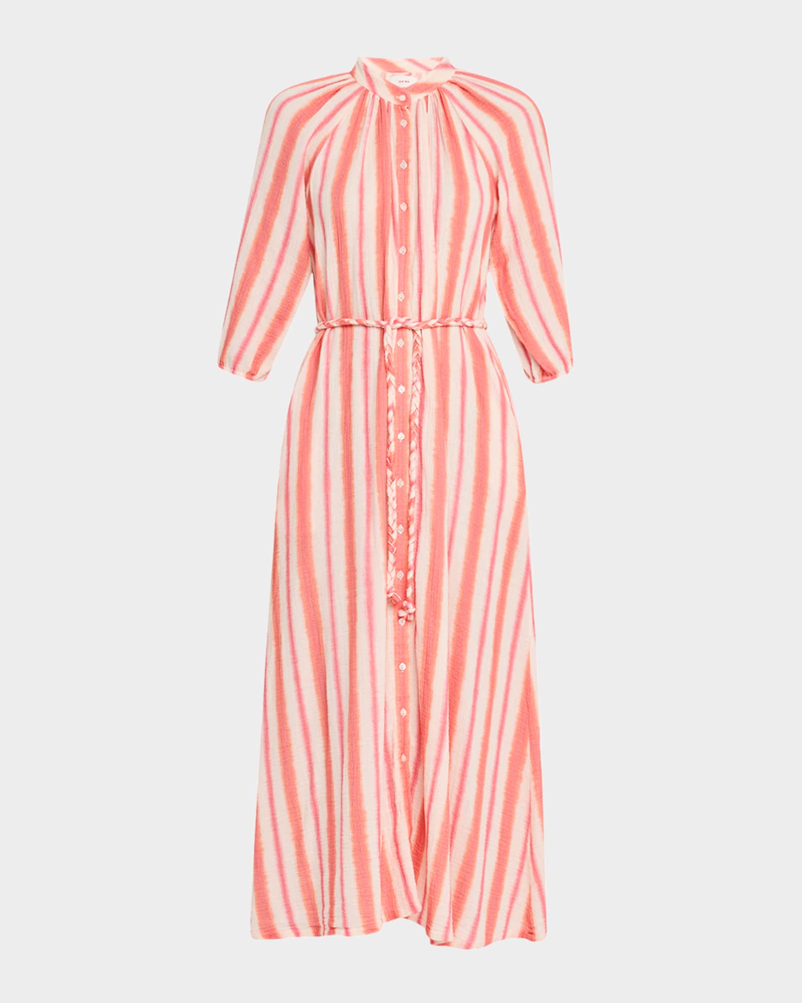 Alicia Striped Cotton Midi Dress 0