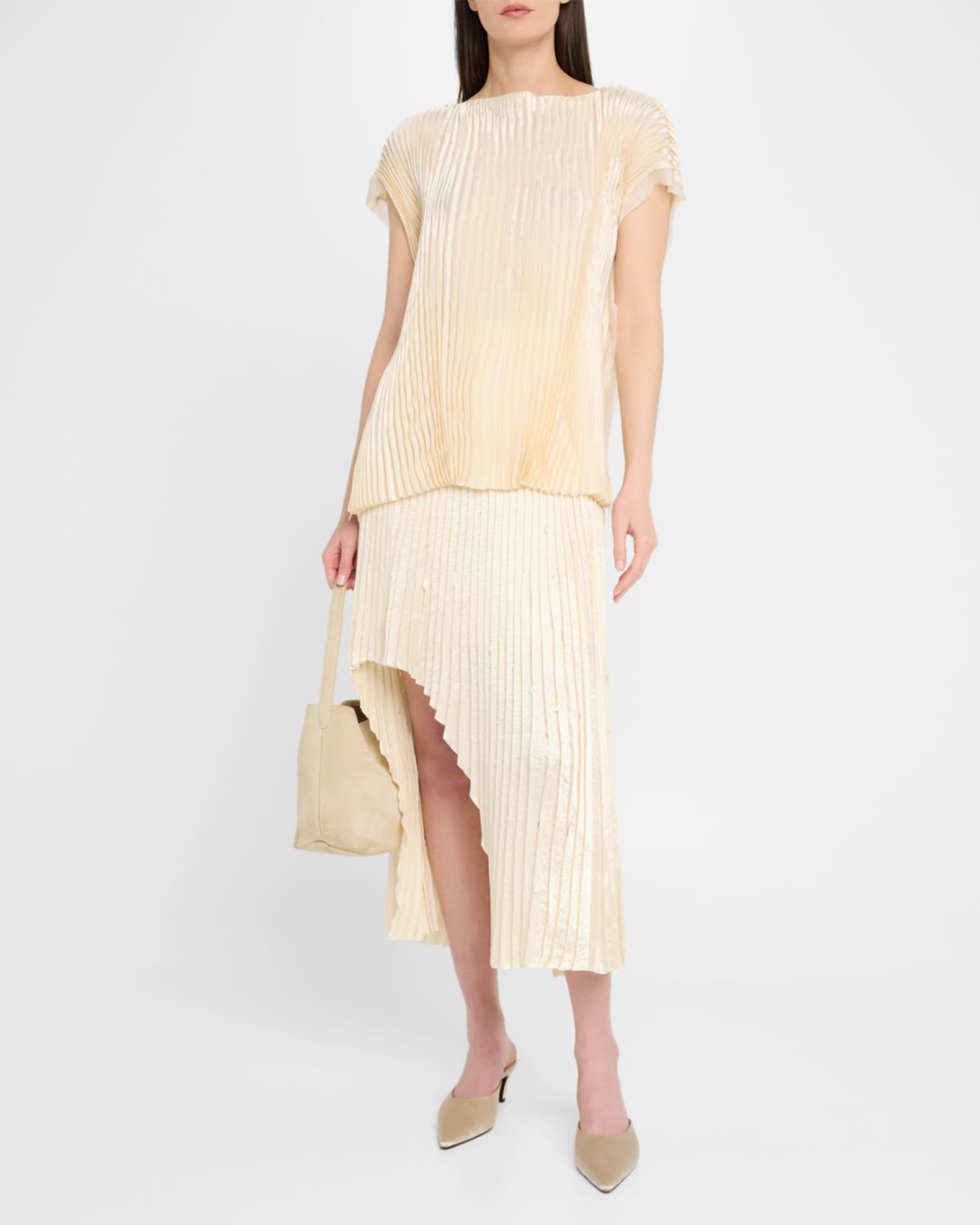 Pleated Crinkle Satin High-Low Skirt 1