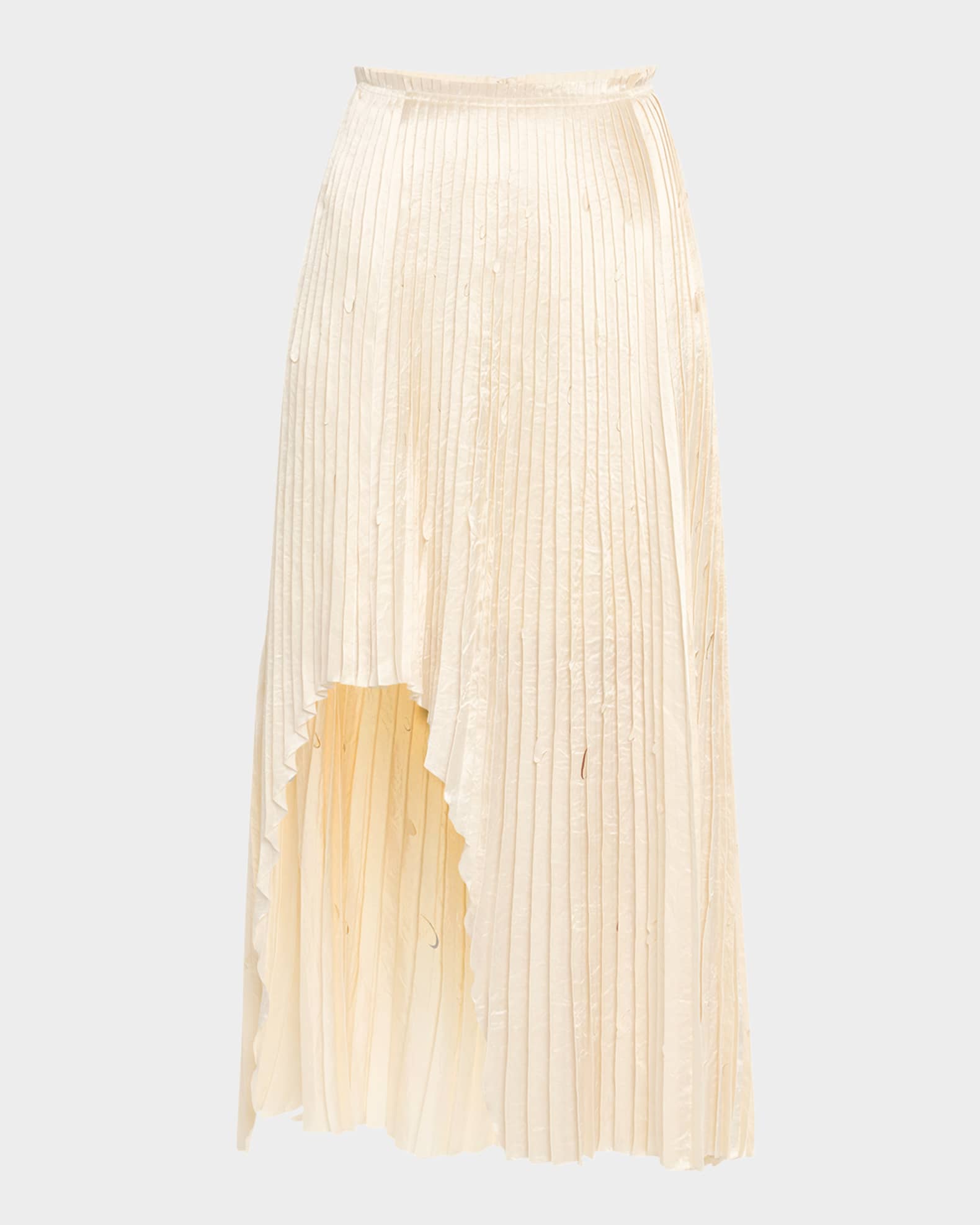 Pleated Crinkle Satin High-Low Skirt 0