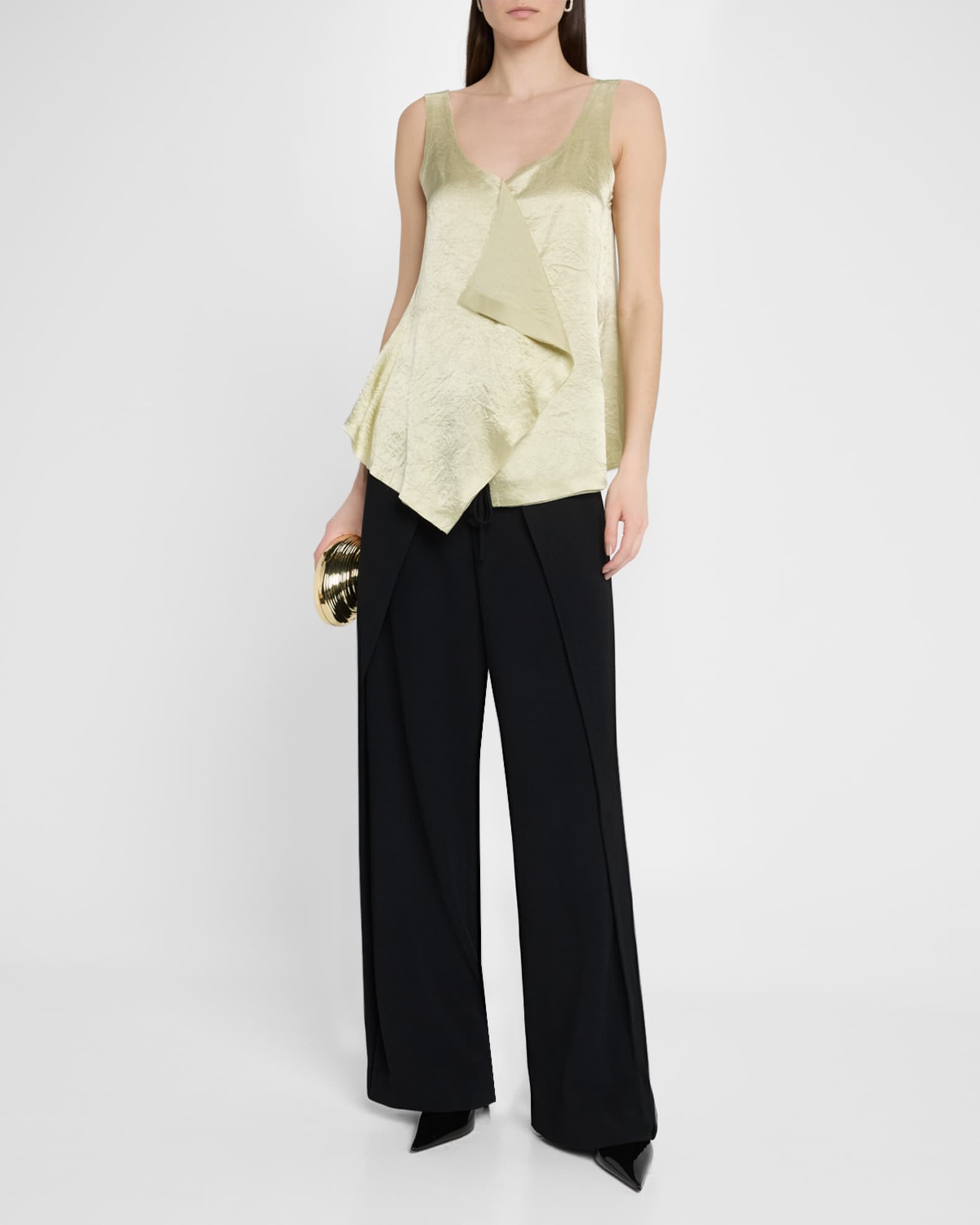 Overlap Crinkle Satin Tank Top 1