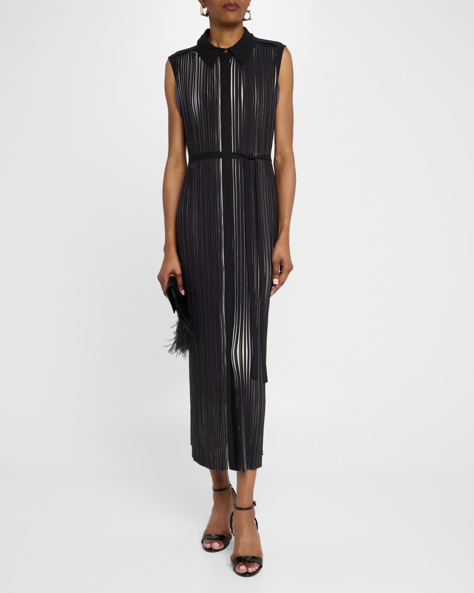 Bicolor Pleated Sleeveless Midi Shirtdress 1