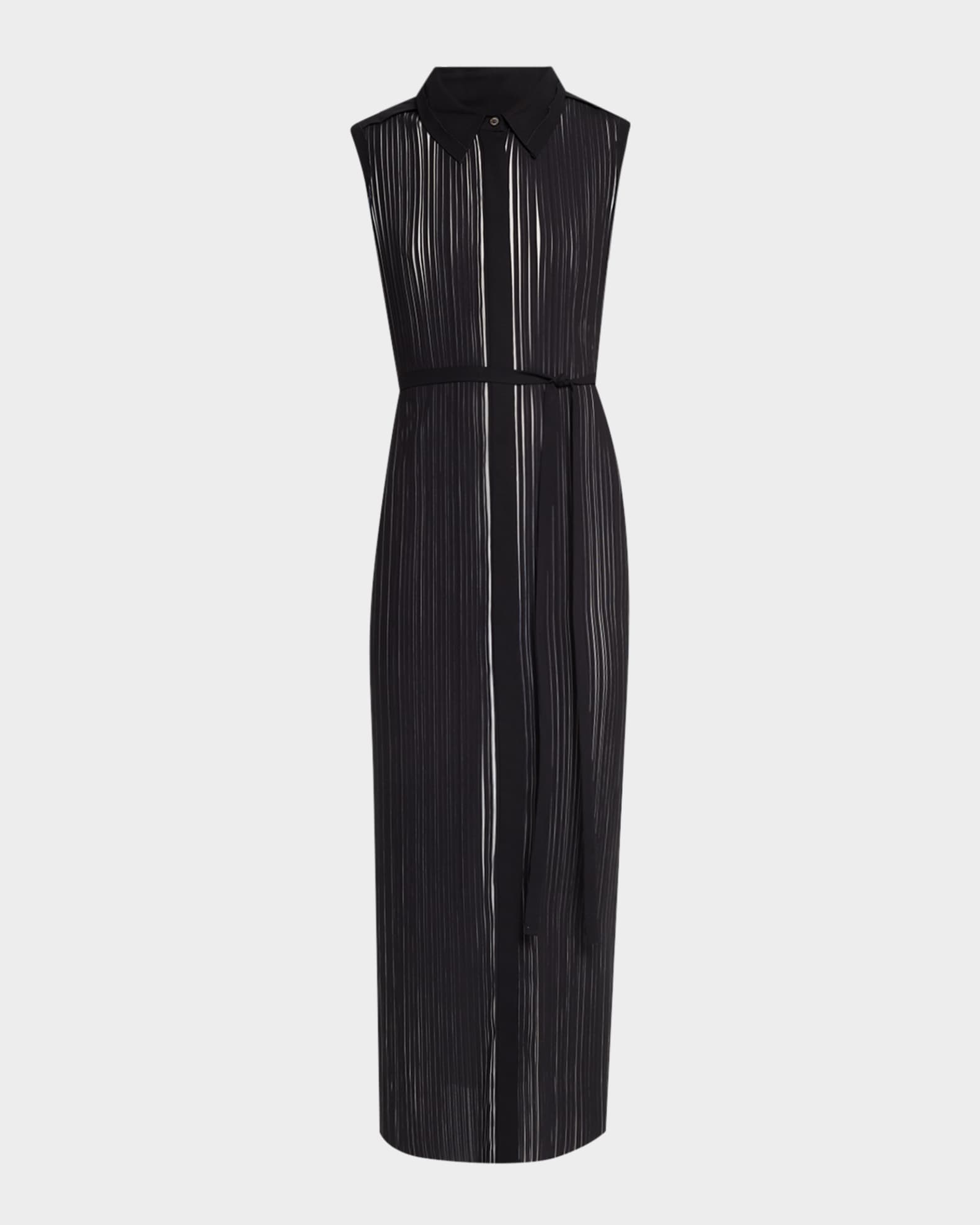 Bicolor Pleated Sleeveless Midi Shirtdress 0