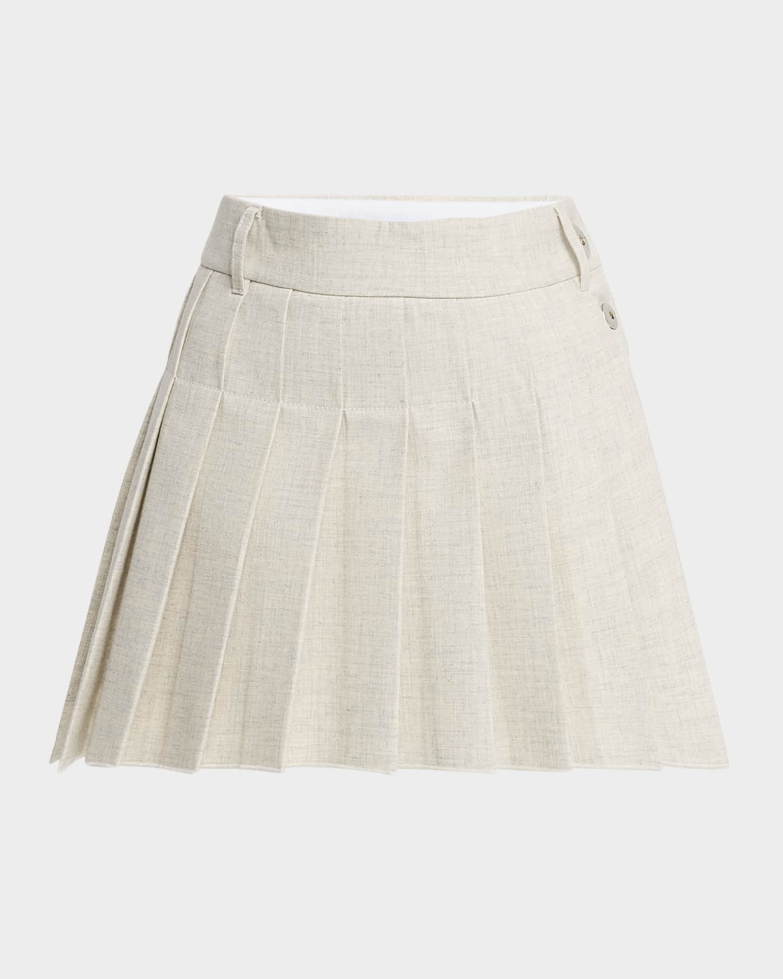 Pleated Button-Down Mini Skirt 0