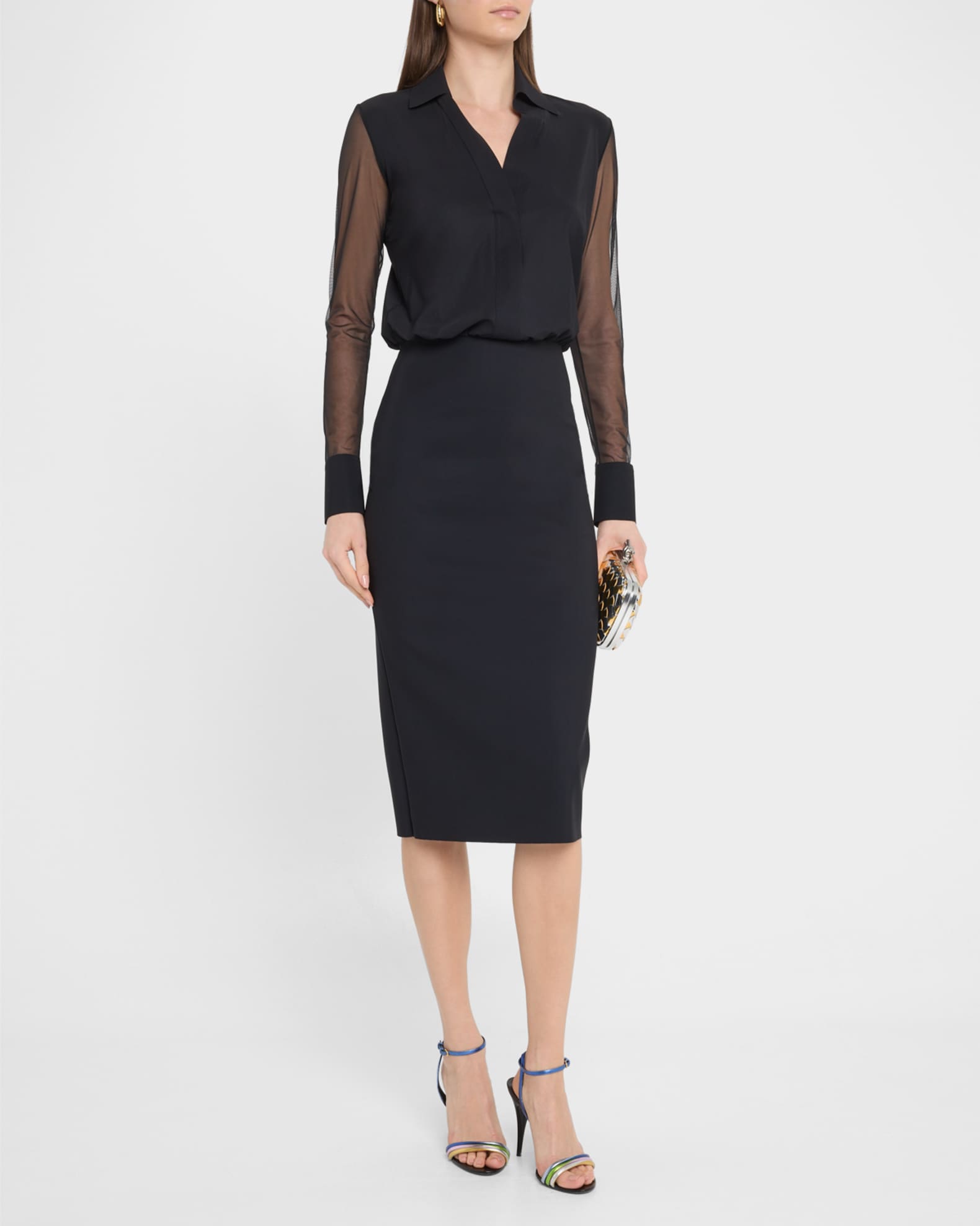 ワンピース CHIARA BONI Hitoshi Illusion short dress BLACK Chiara Boni La Petite Robe Illusion-Sleeve Bodycon Dress