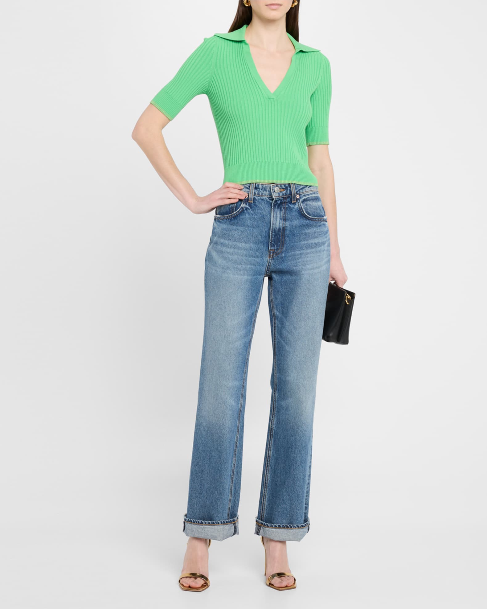 Kelly Ribbed Short-Sleeve Sweater 1
