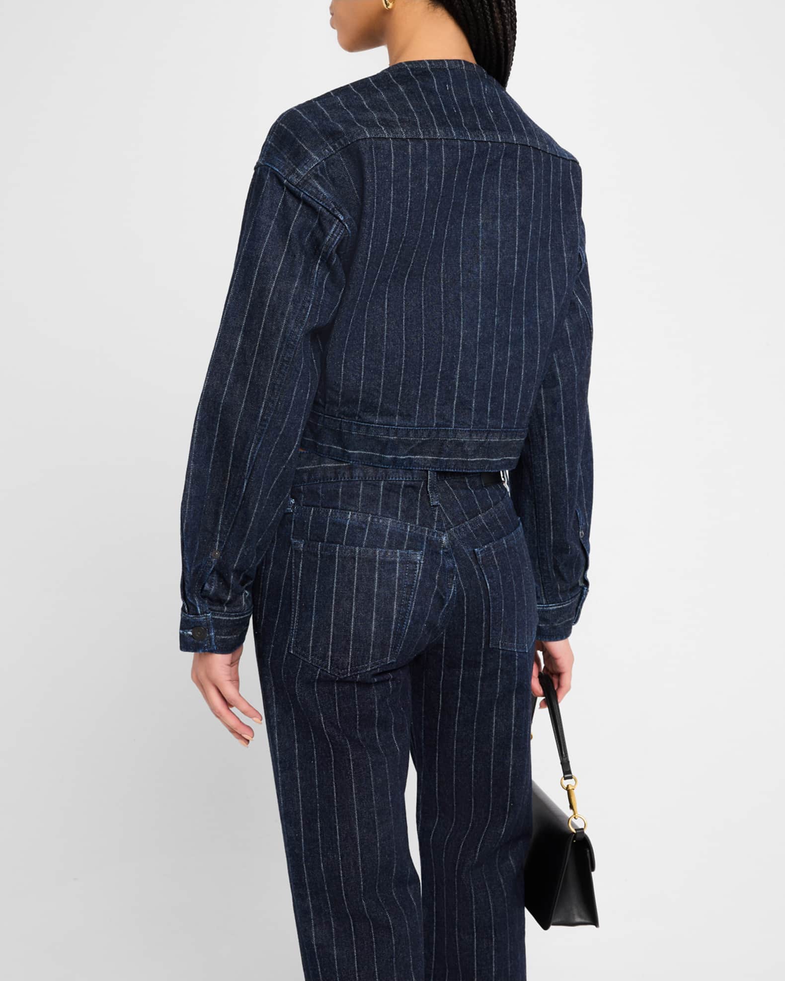 MOUSSY VINTAGE Sutton Cropped Pinstripe Denim Jacket