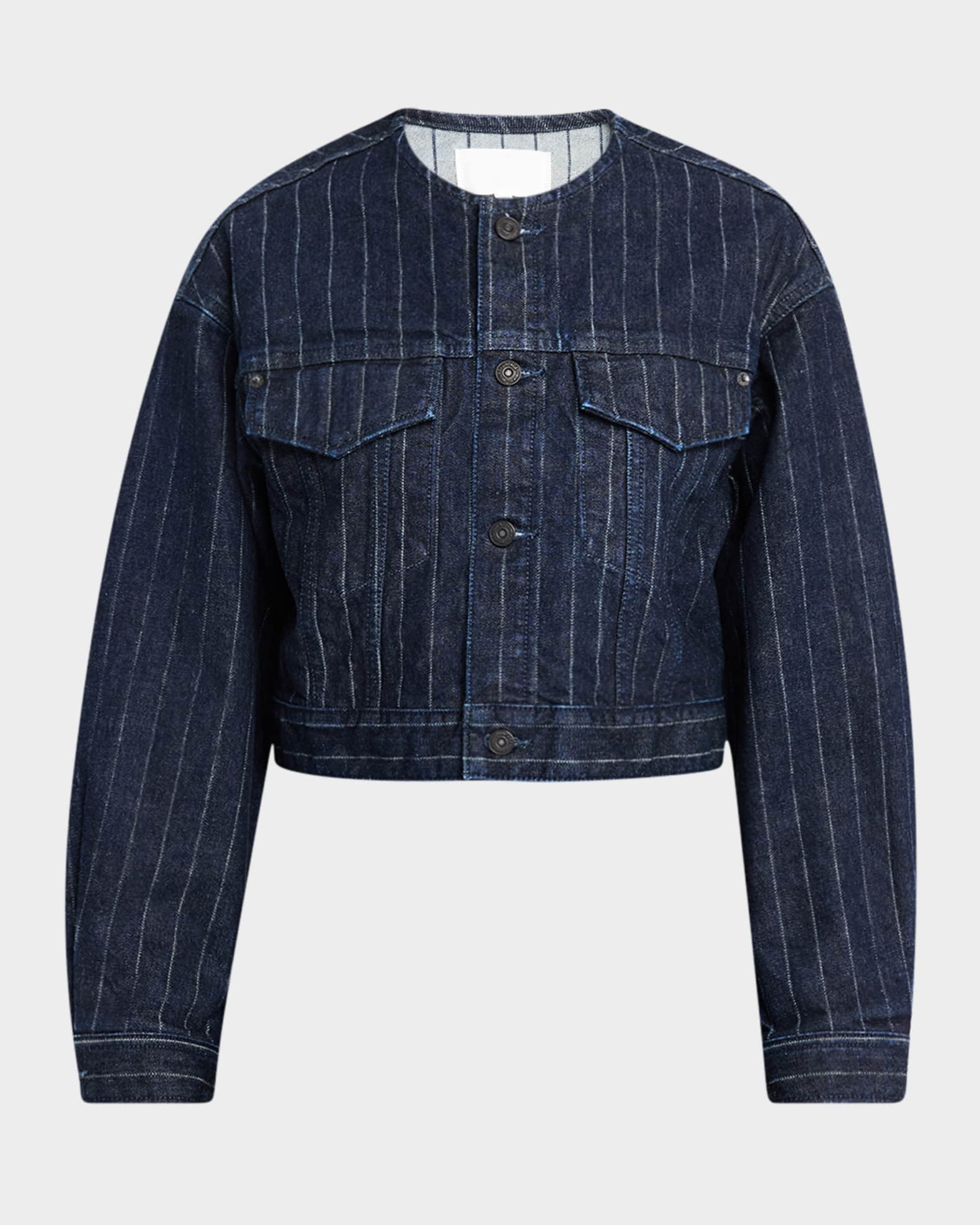 MOUSSY VINTAGE Sutton Cropped Pinstripe Denim Jacket