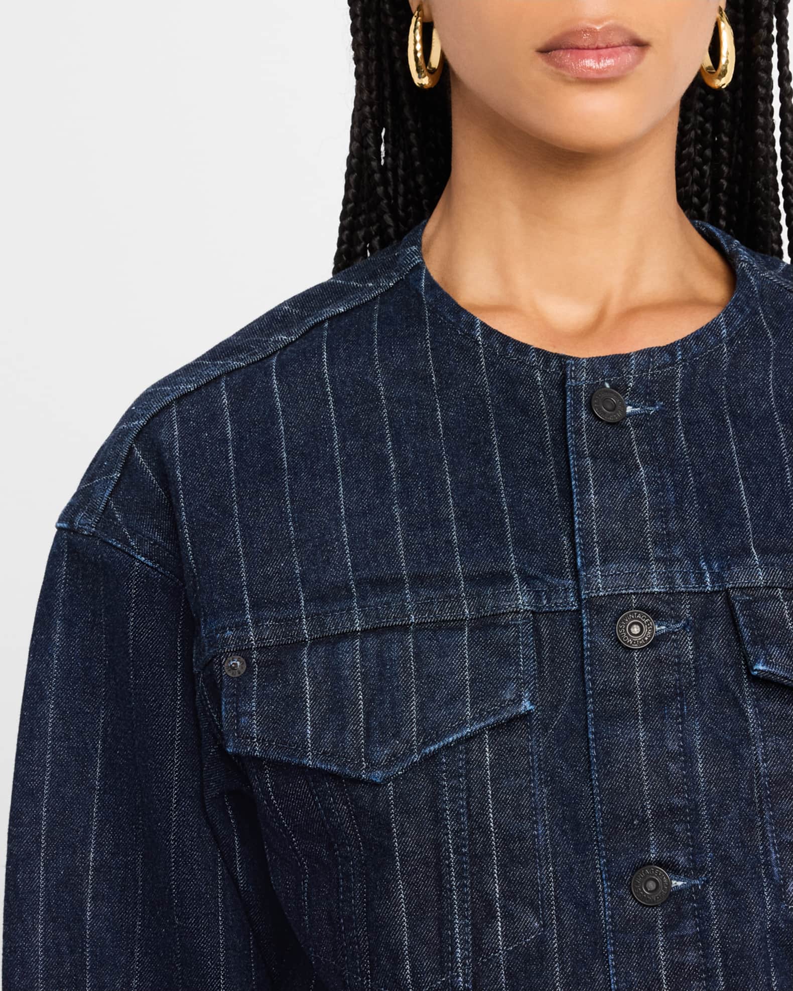 MOUSSY VINTAGE Sutton Cropped Pinstripe Denim Jacket