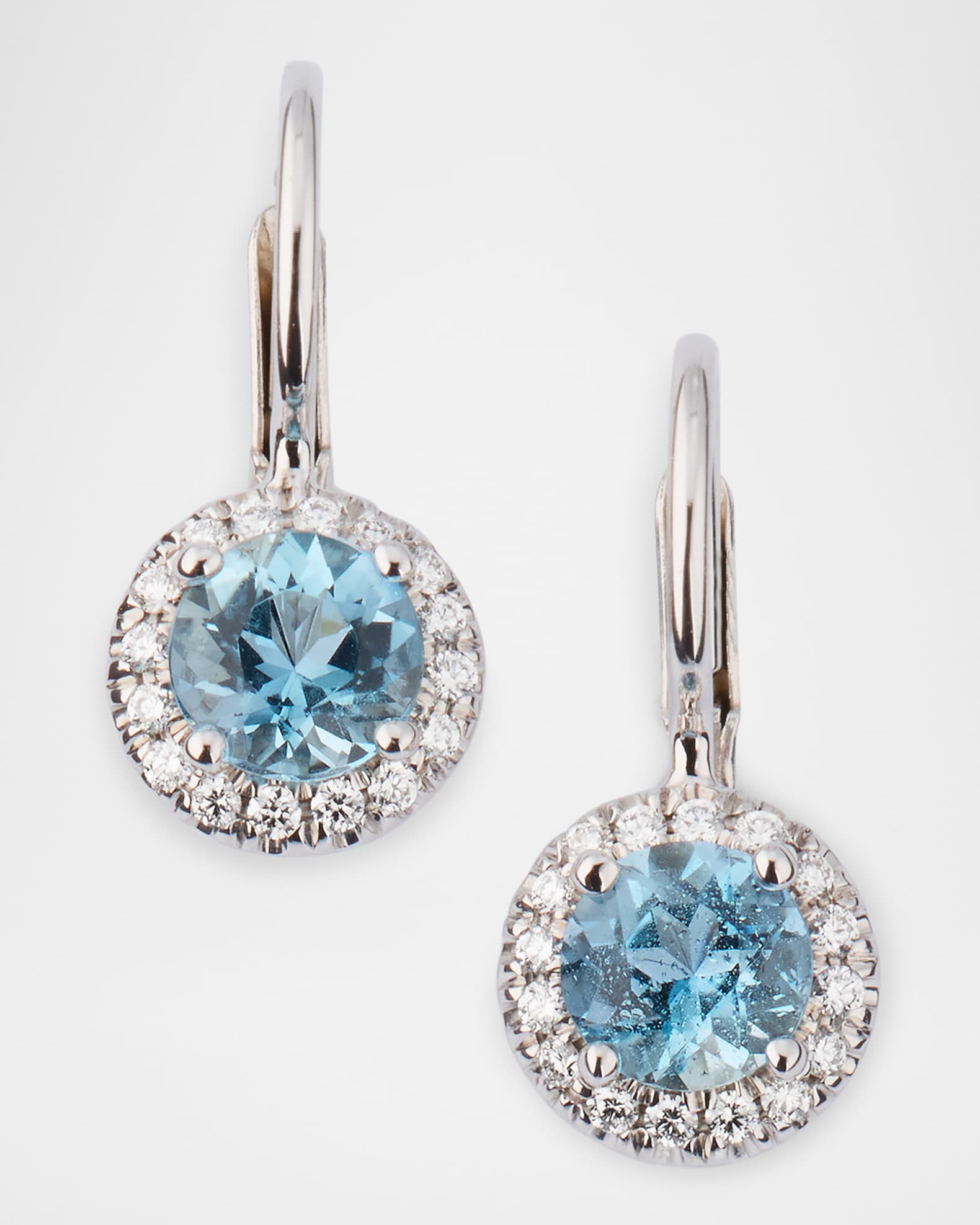 18K White Gold Round Aquamarine and Diamond Earrings 0