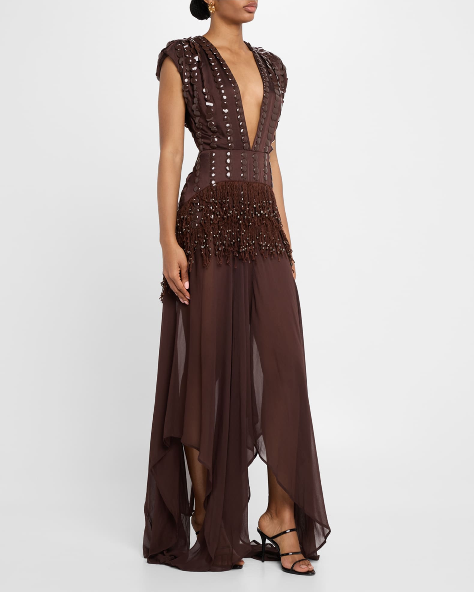 Mona Embellished Plunging Backless Gown 1