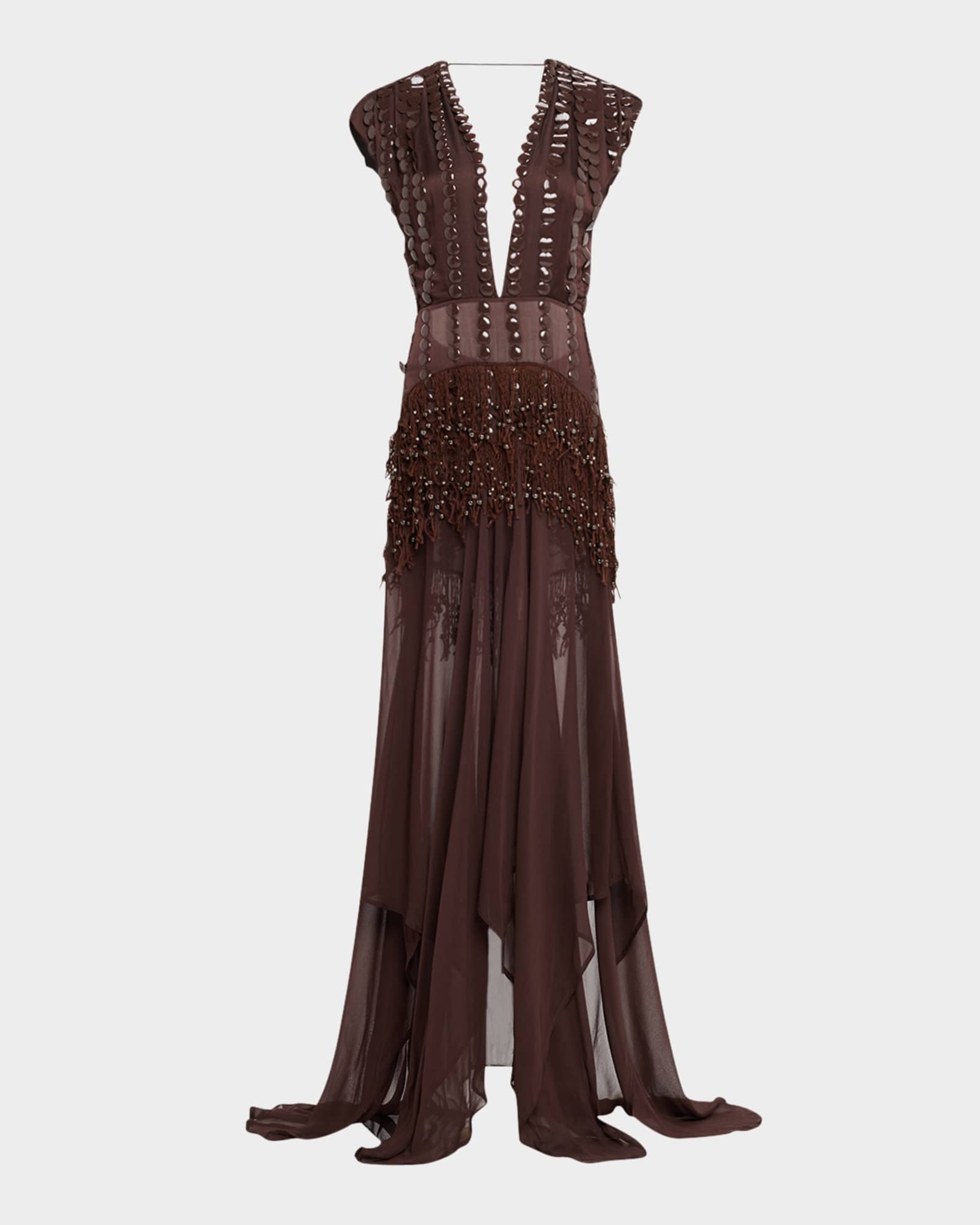 Mona Embellished Plunging Backless Gown 0