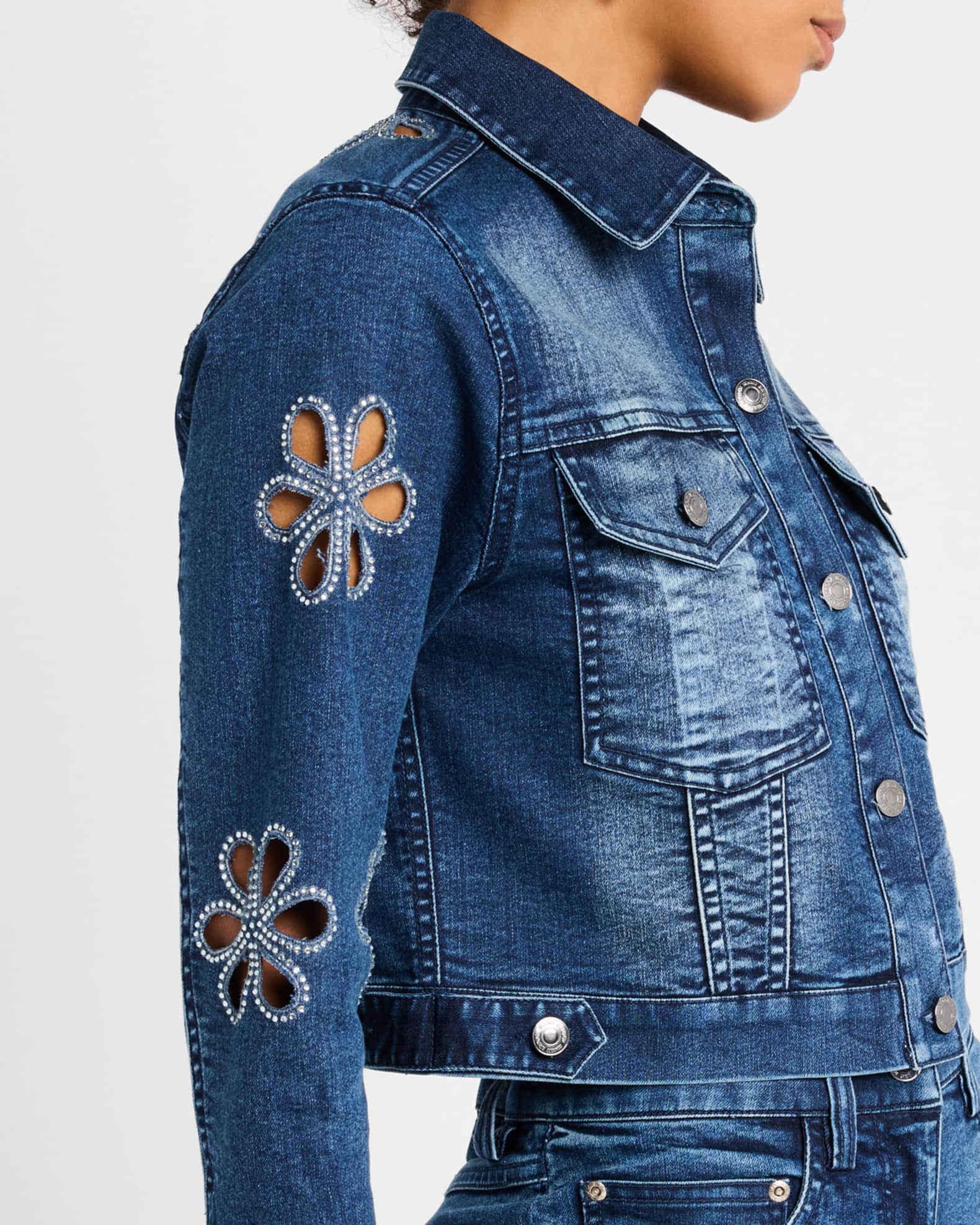 Ramy Brook Bravia Embellished Cutout Denim Jacket | Neiman Marcus