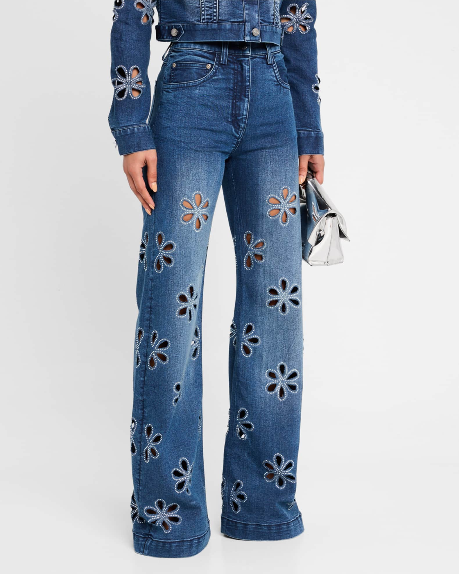 Ramy Brook Zora Embellished Floral Cutout Jeans | Neiman Marcus