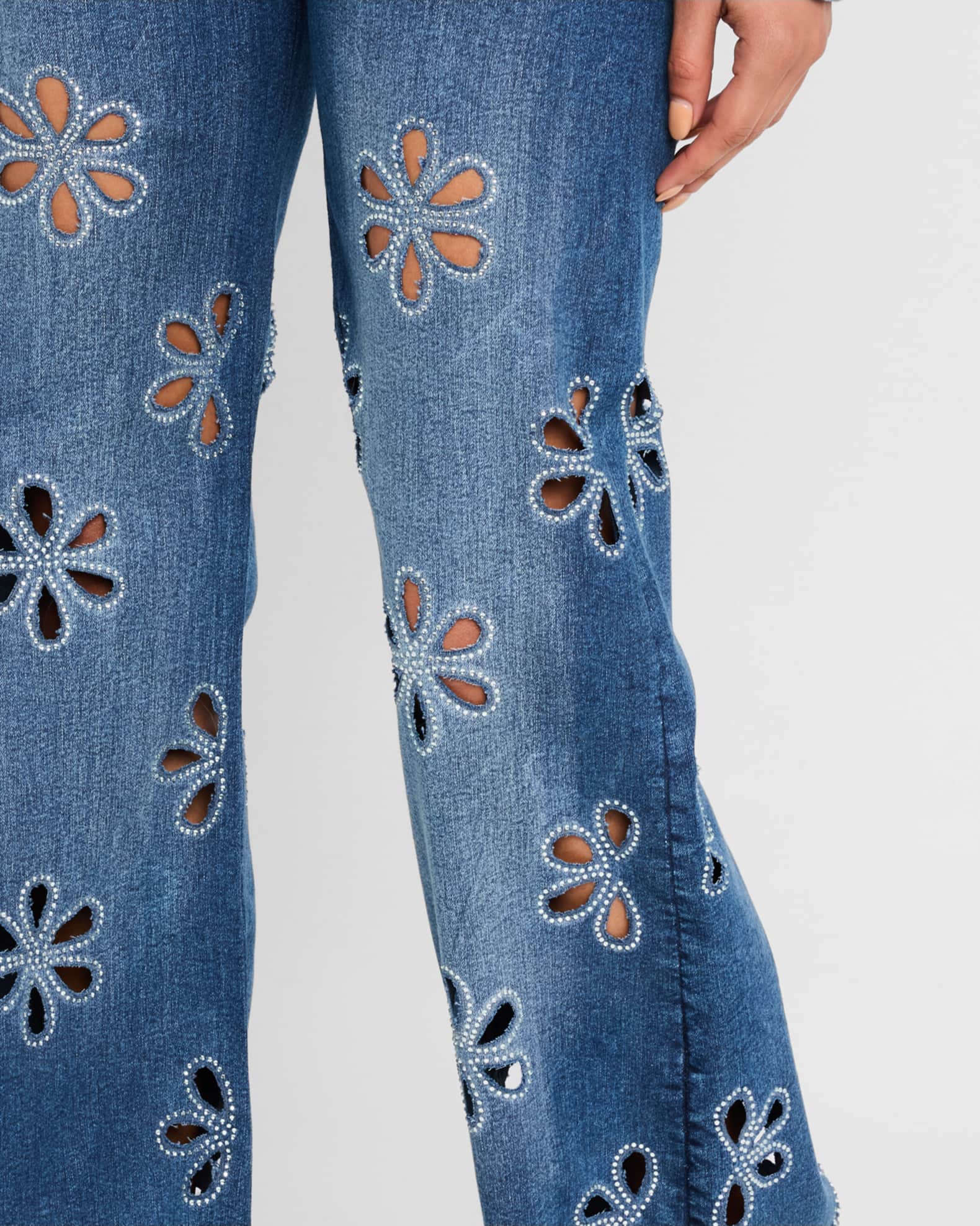 Ramy Brook Zora Embellished Floral Cutout Jeans | Neiman Marcus