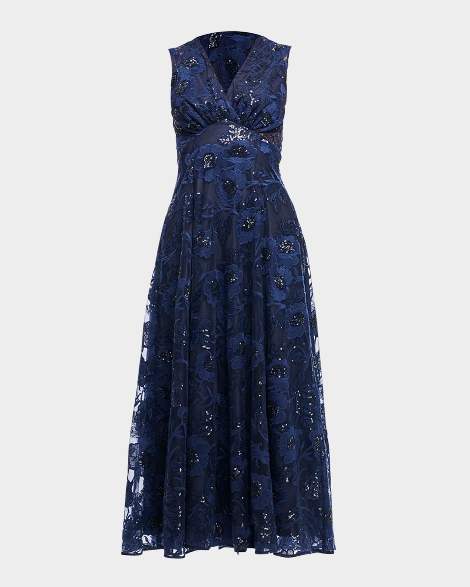 Elliott Sequin Floral-Embroidered Midi Dress 0