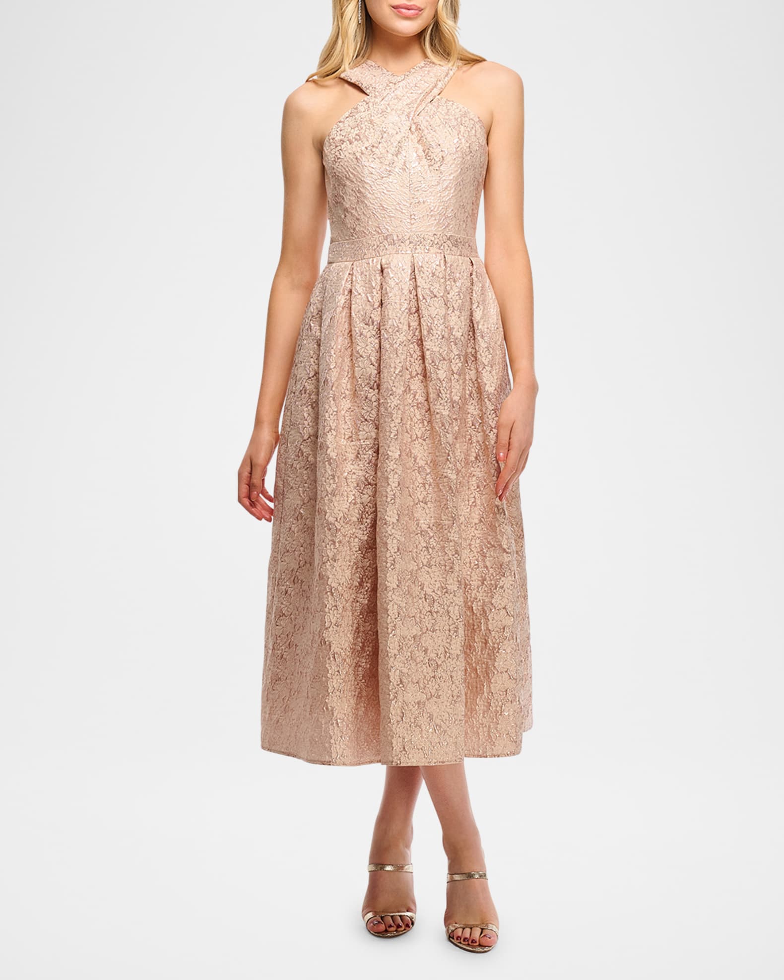 Ivanna Pleated Metallic Jacquard Midi Dress 1