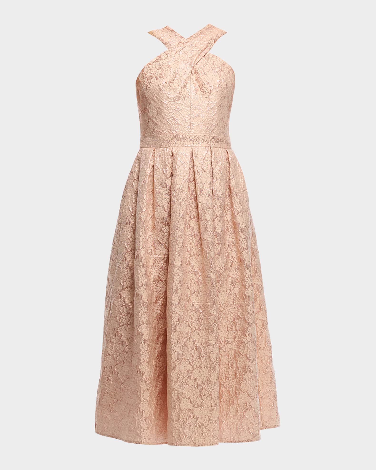 Ivanna Pleated Metallic Jacquard Midi Dress 0