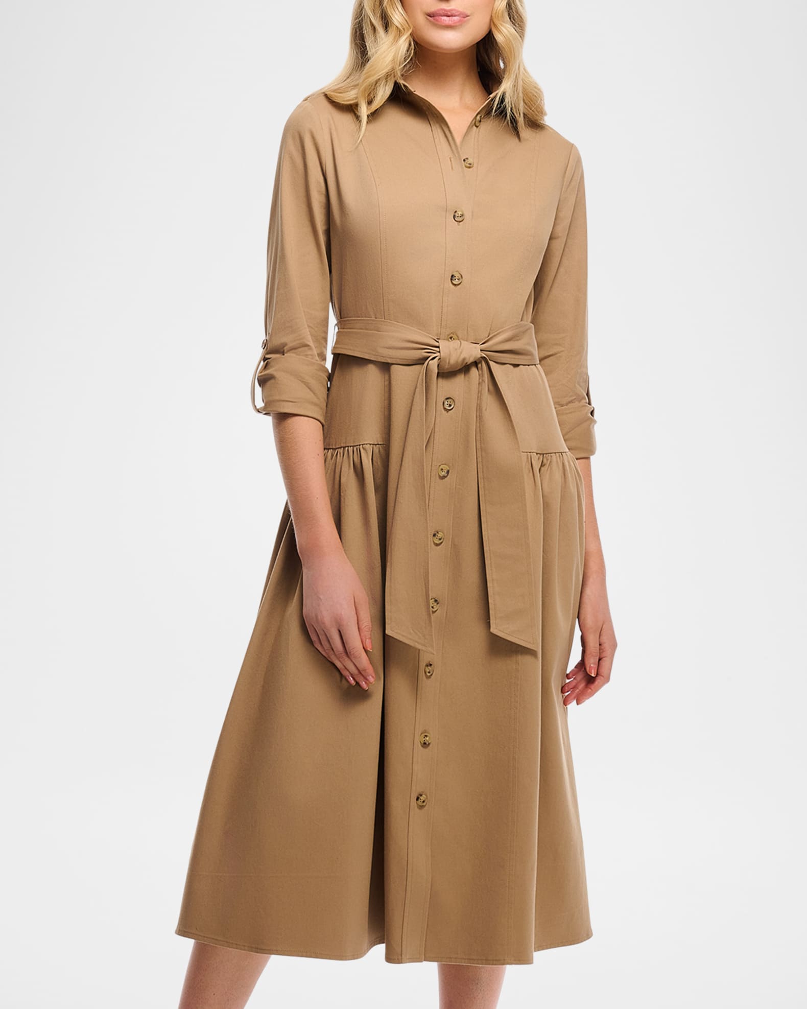 Stratton Ruched Stretch Cotton Midi Shirtdress 1