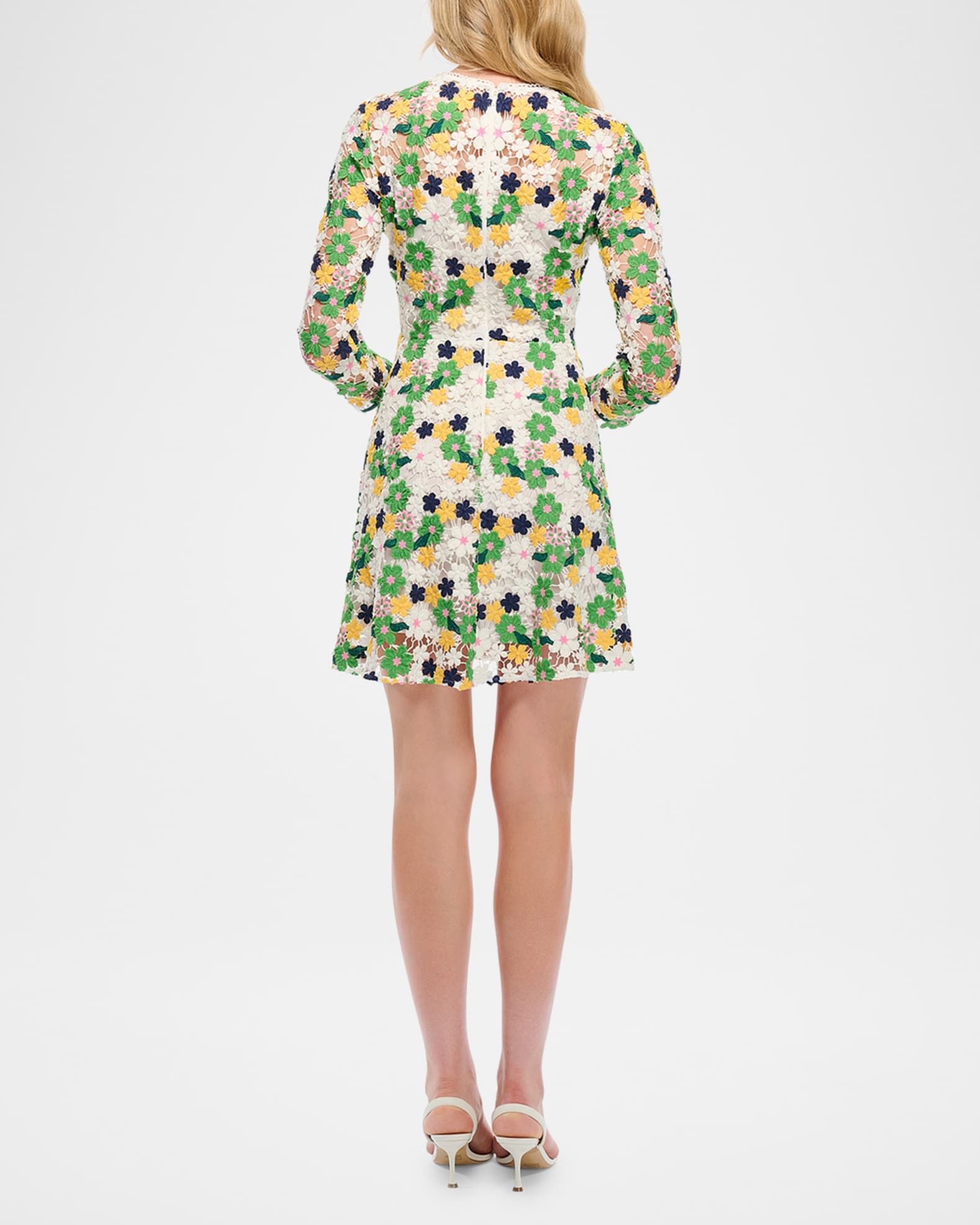 Shoshanna Maddox 3/4-Sleeve Floral Lace Mini Dress | Neiman Marcus