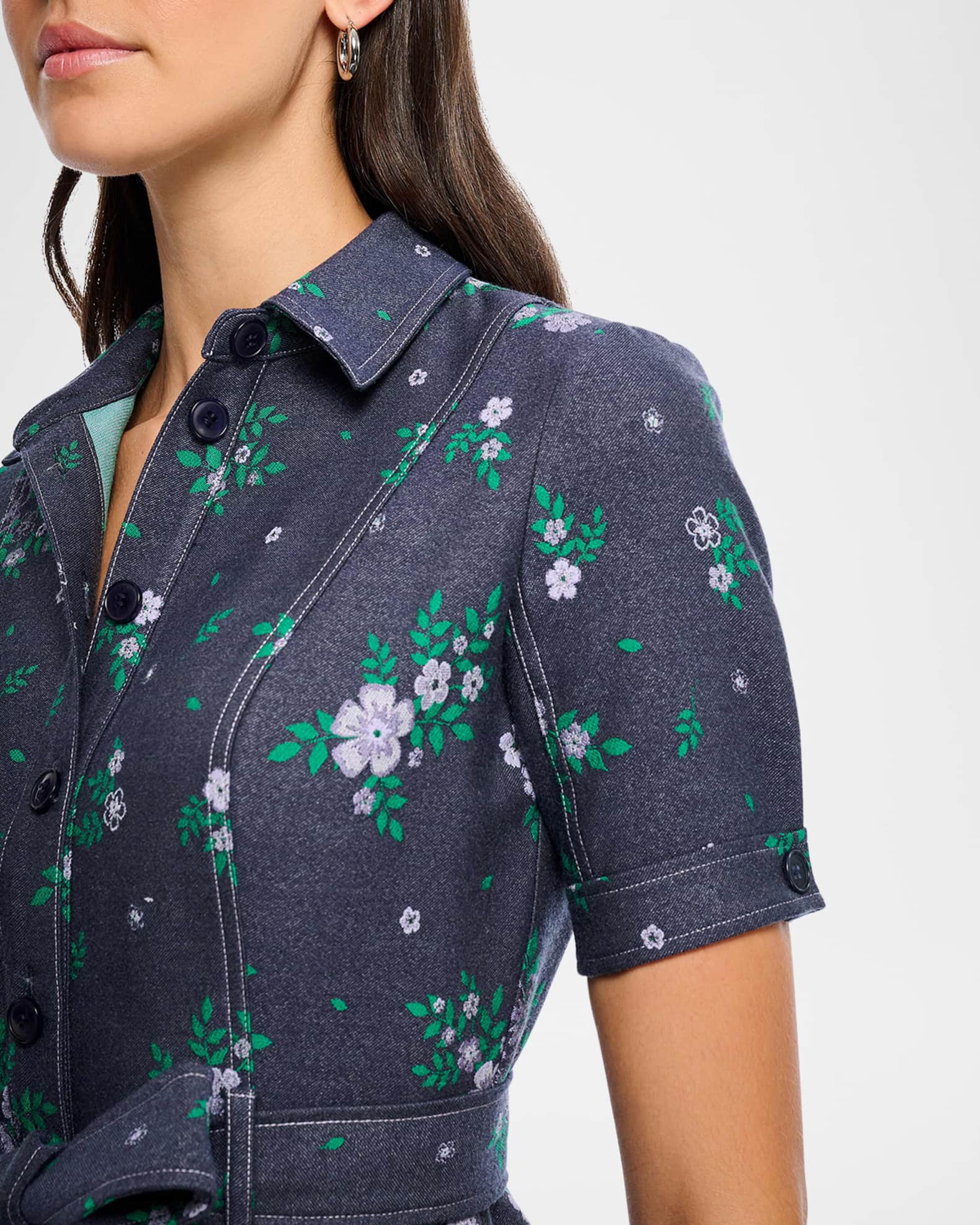 Shoshanna Archie Floral-Print Denim Mini Dress | Neiman Marcus