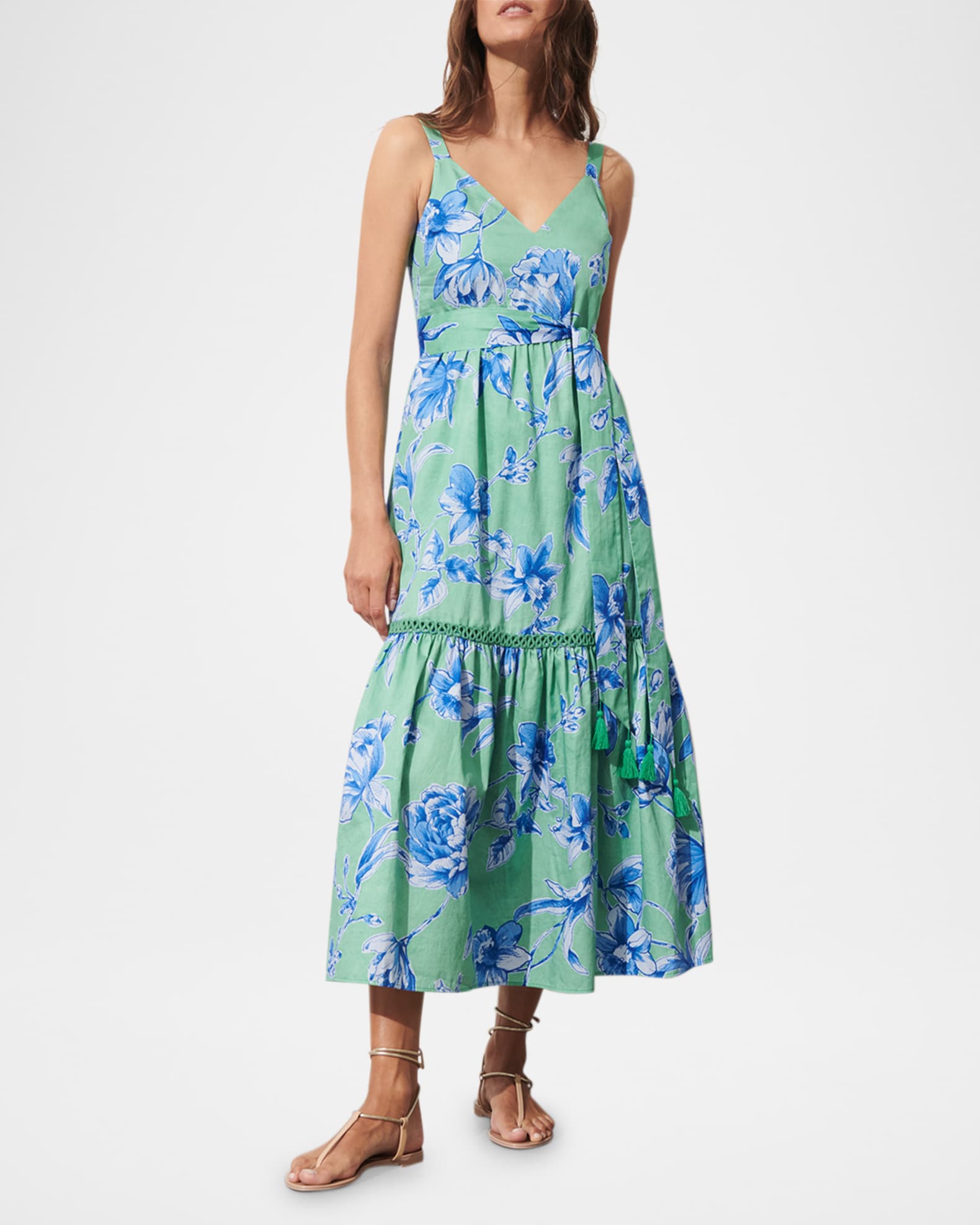 Corinne Floral-Print Belted Sleeveless Midi Dress 1