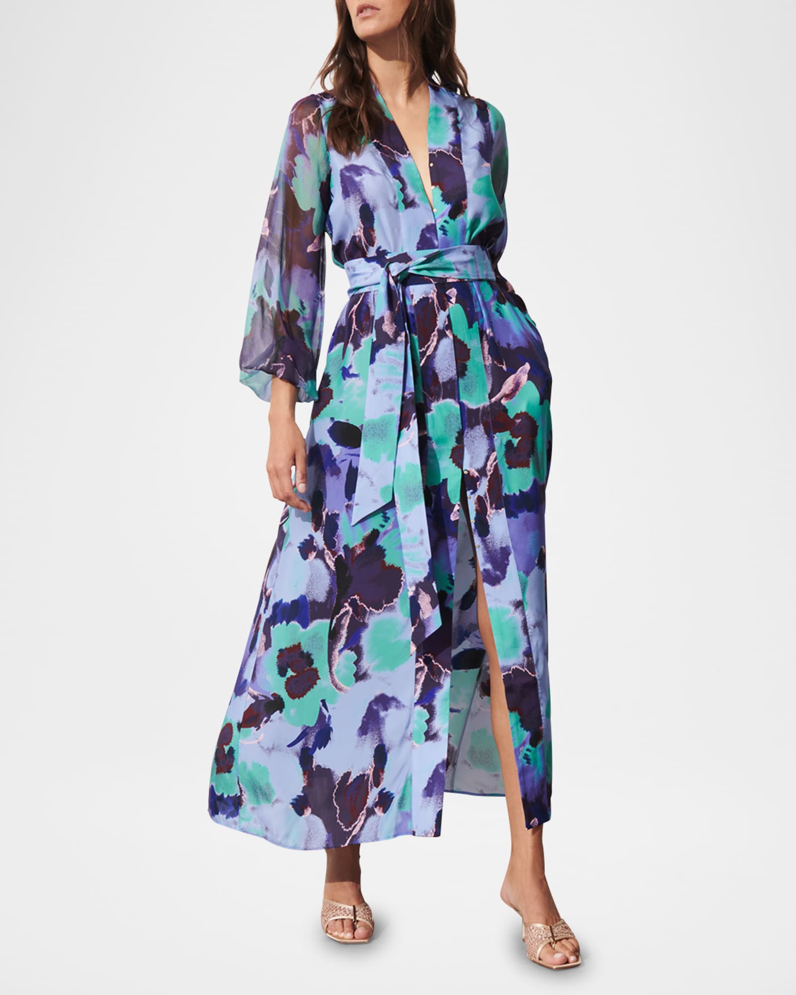 Solana Belted Long-Sleeve Silk Maxi Dress 1