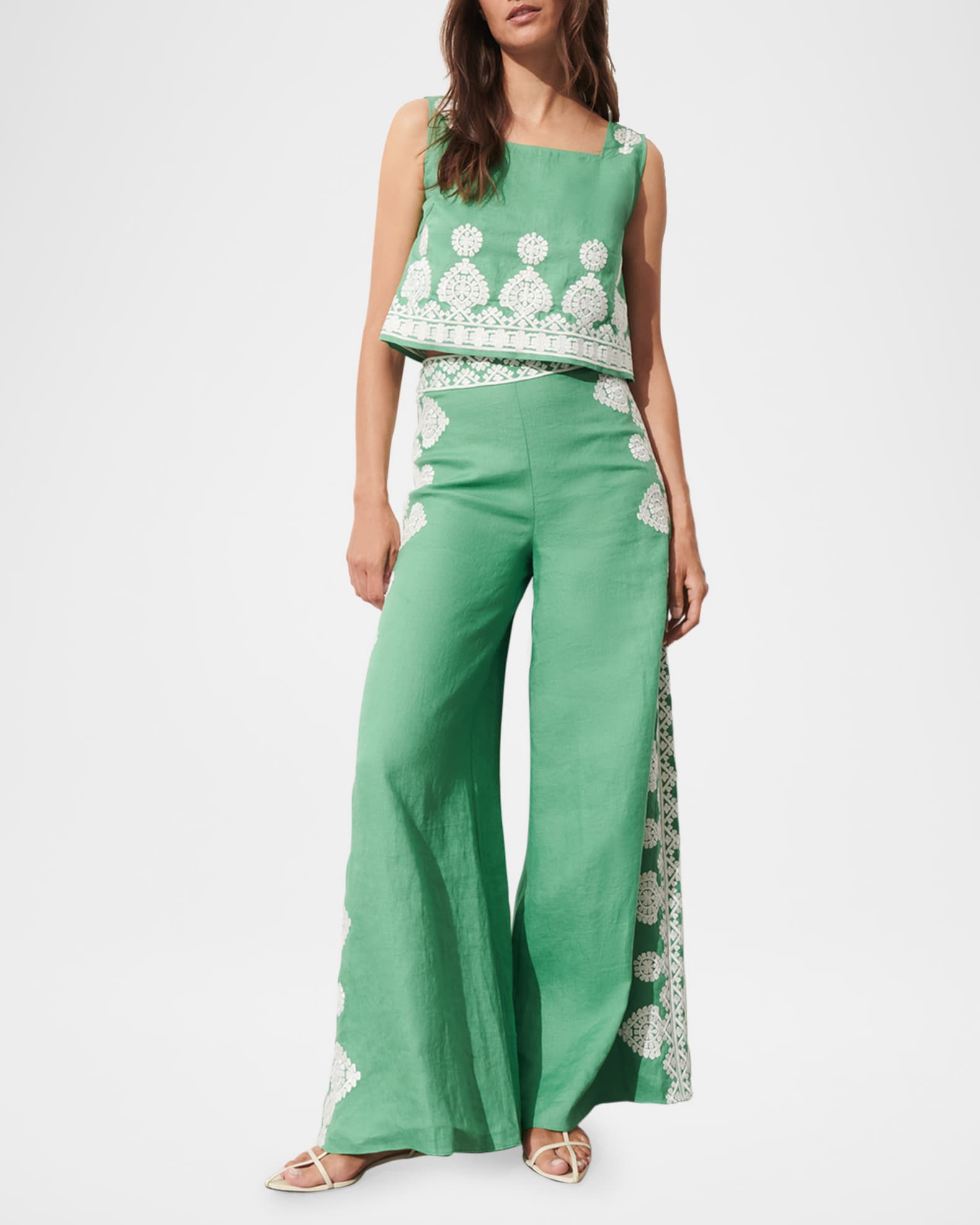 Isabelle Embroidered Linen Crop Top 1