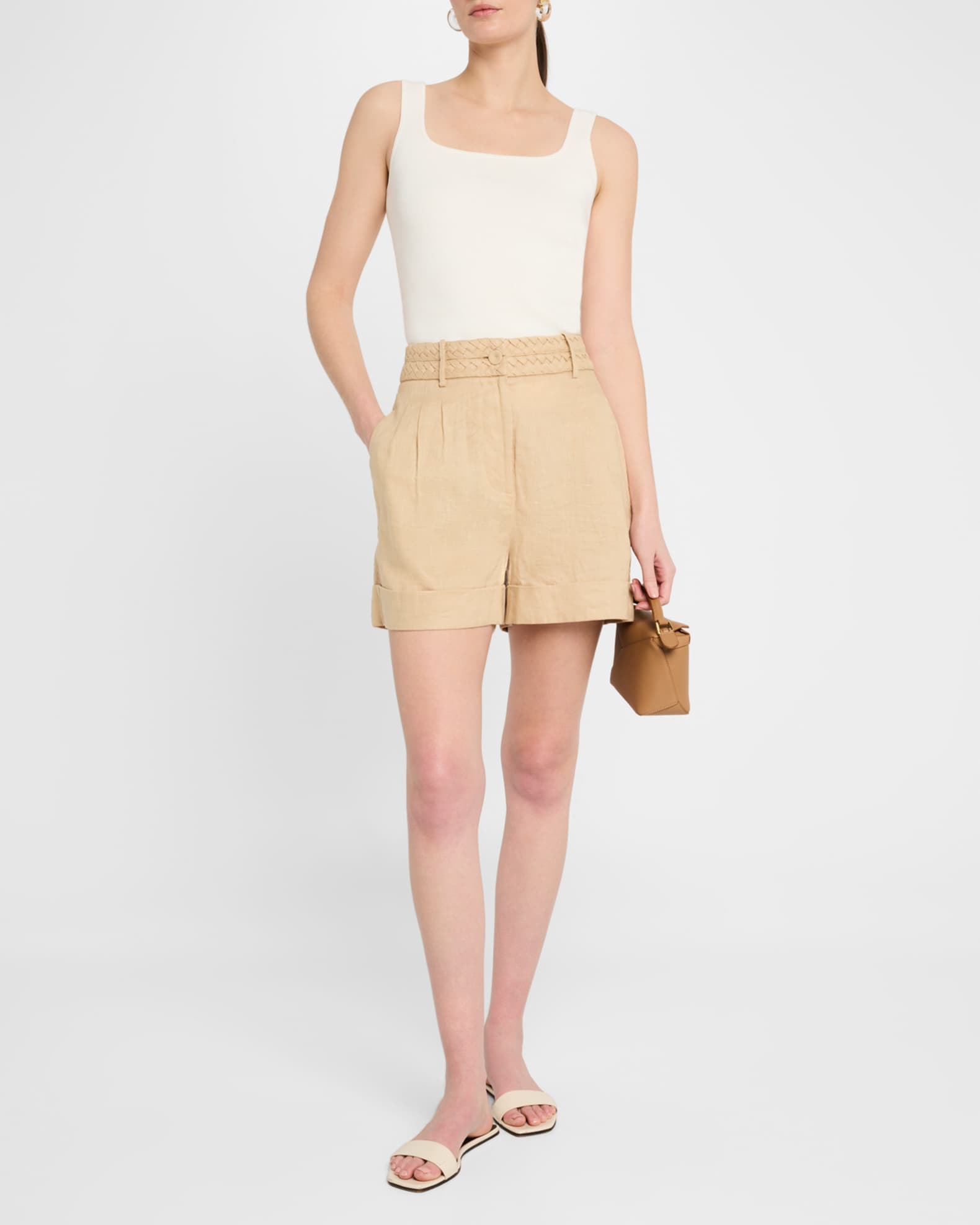 Uma Braided Pleated Linen Shorts 1