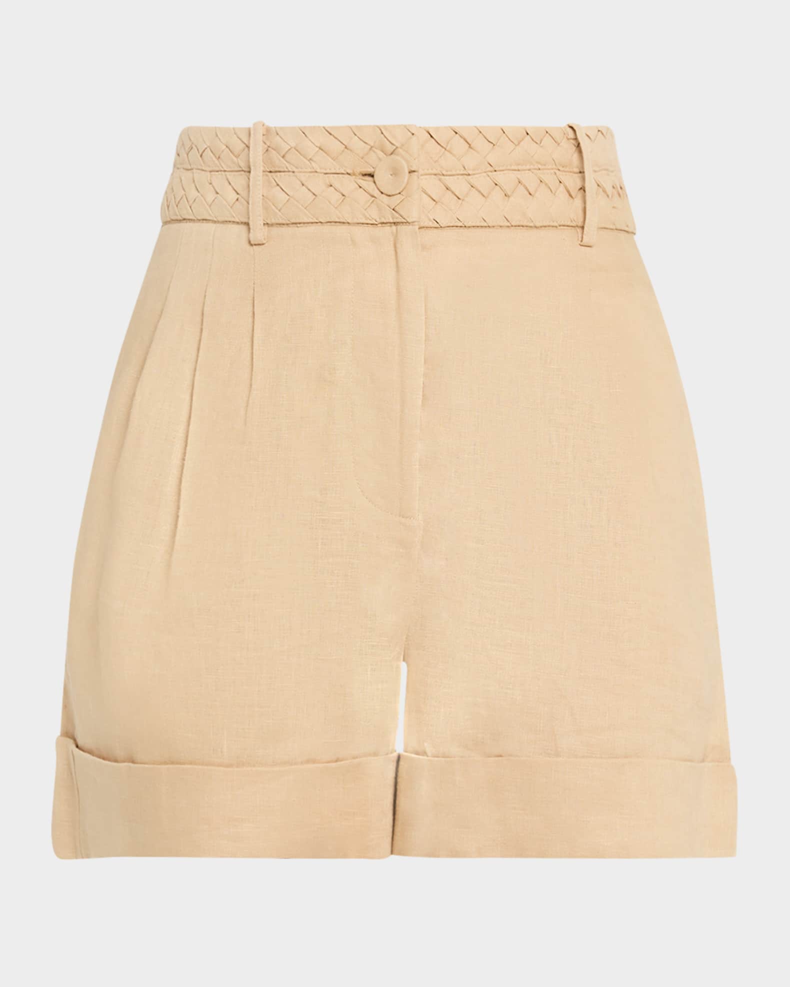 Uma Braided Pleated Linen Shorts 0