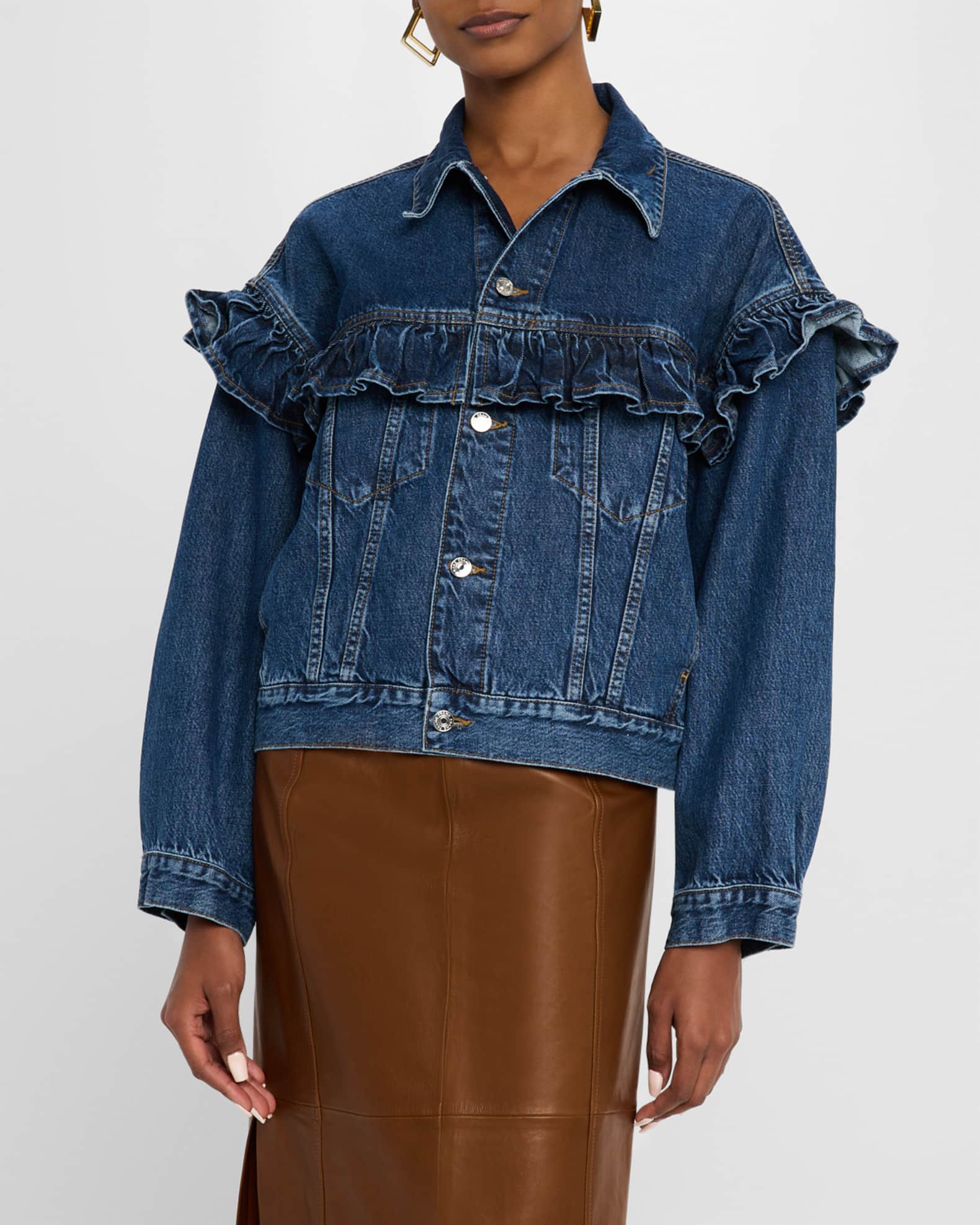 FRAME The Ruffle Denim Jacket | Neiman Marcus