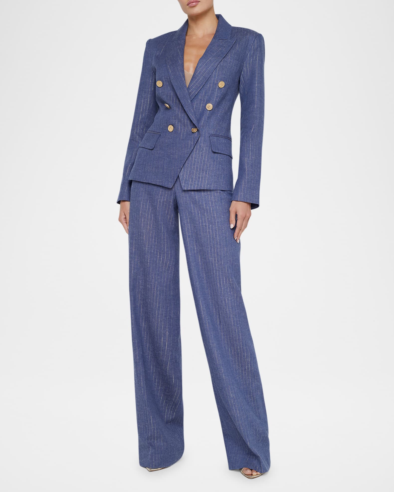 Kenzie Metallic Pinstripe Double-Breasted Blazer 1