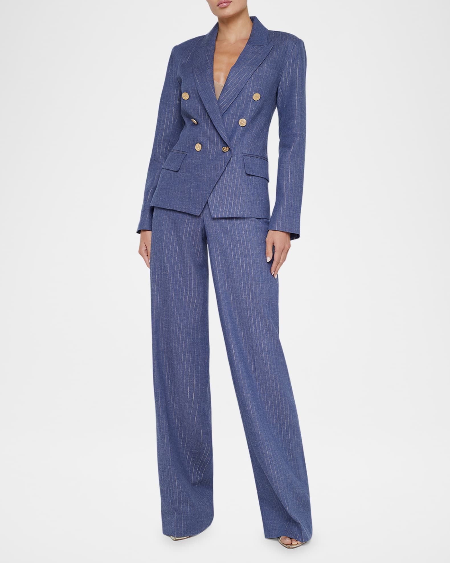 Livvy Metallic Pinstripe Straight-Leg Trousers 1