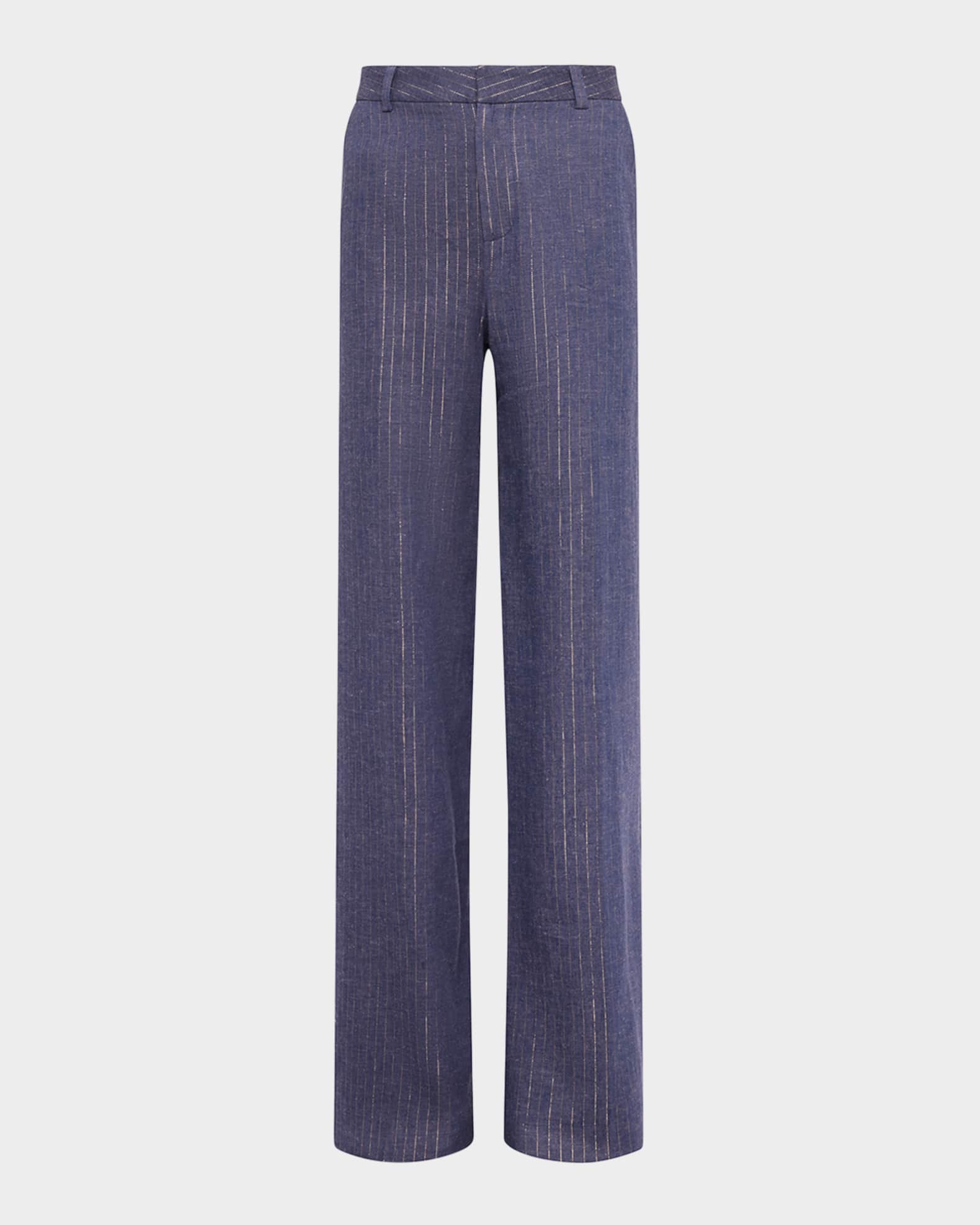 Livvy Metallic Pinstripe Straight-Leg Trousers 0