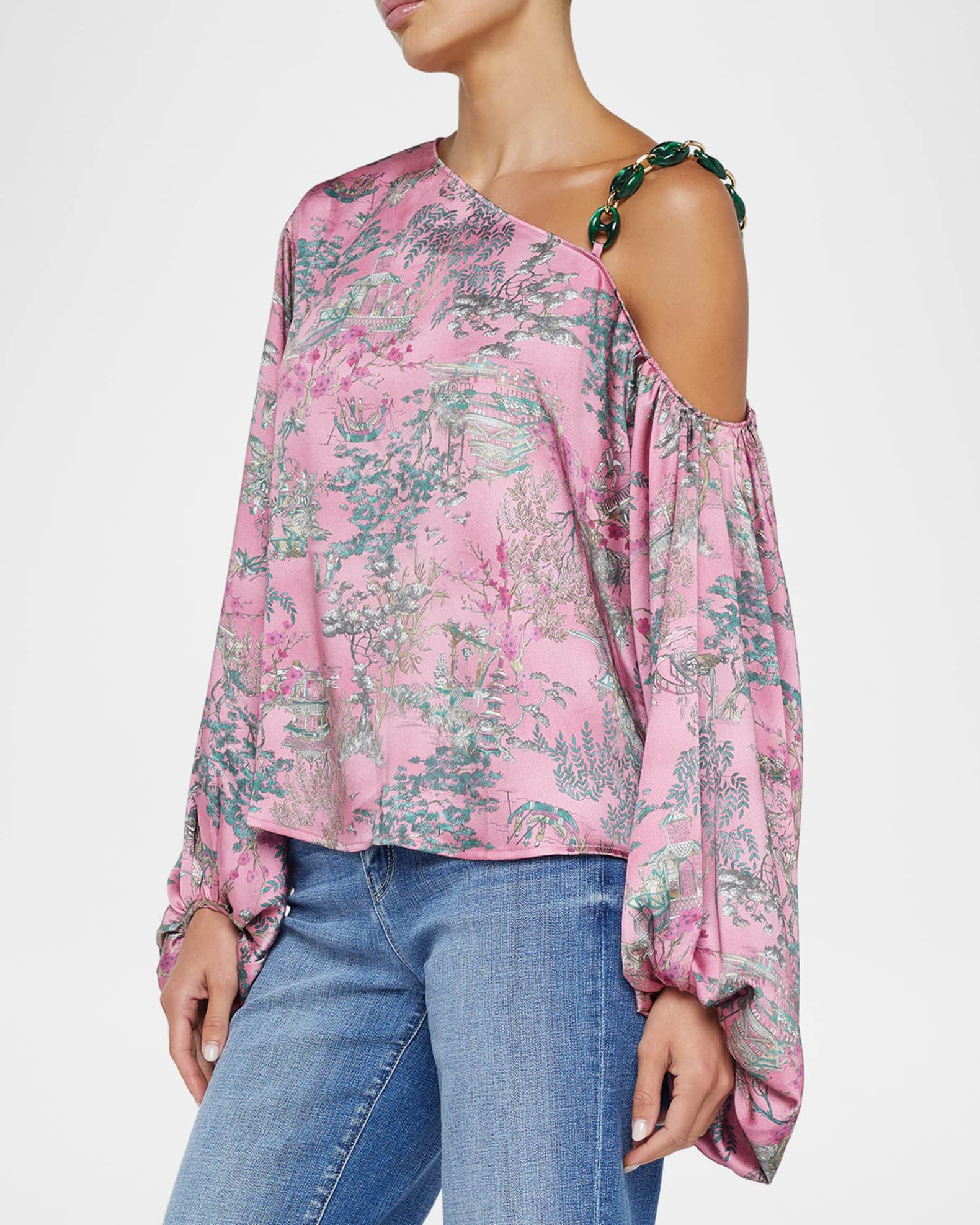 L'Agence Asami Chain One-Shoulder Blouse | Neiman Marcus