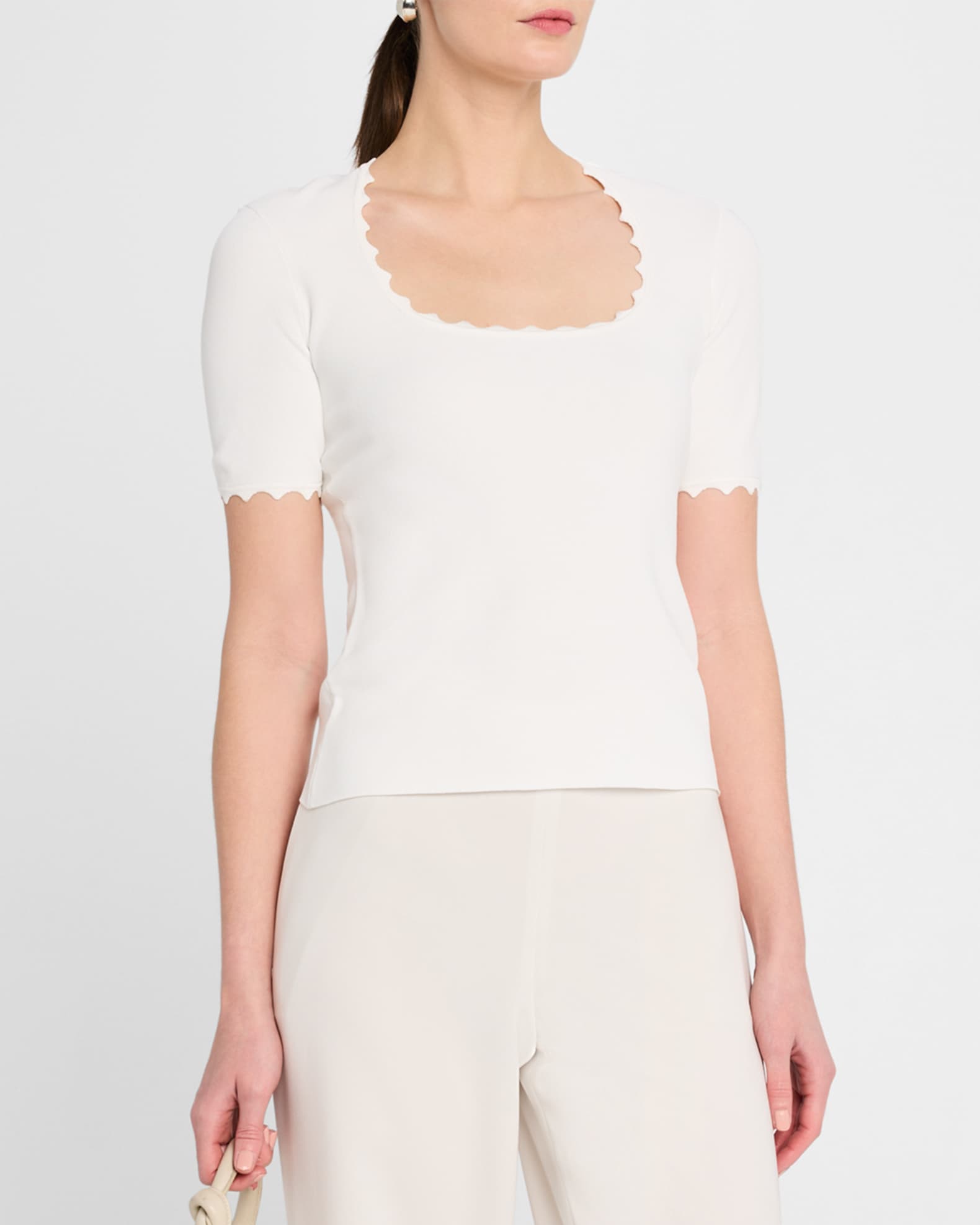 Emporio Armani Scalloped Scoop-Neck Stretch Milano Blouse | Neiman