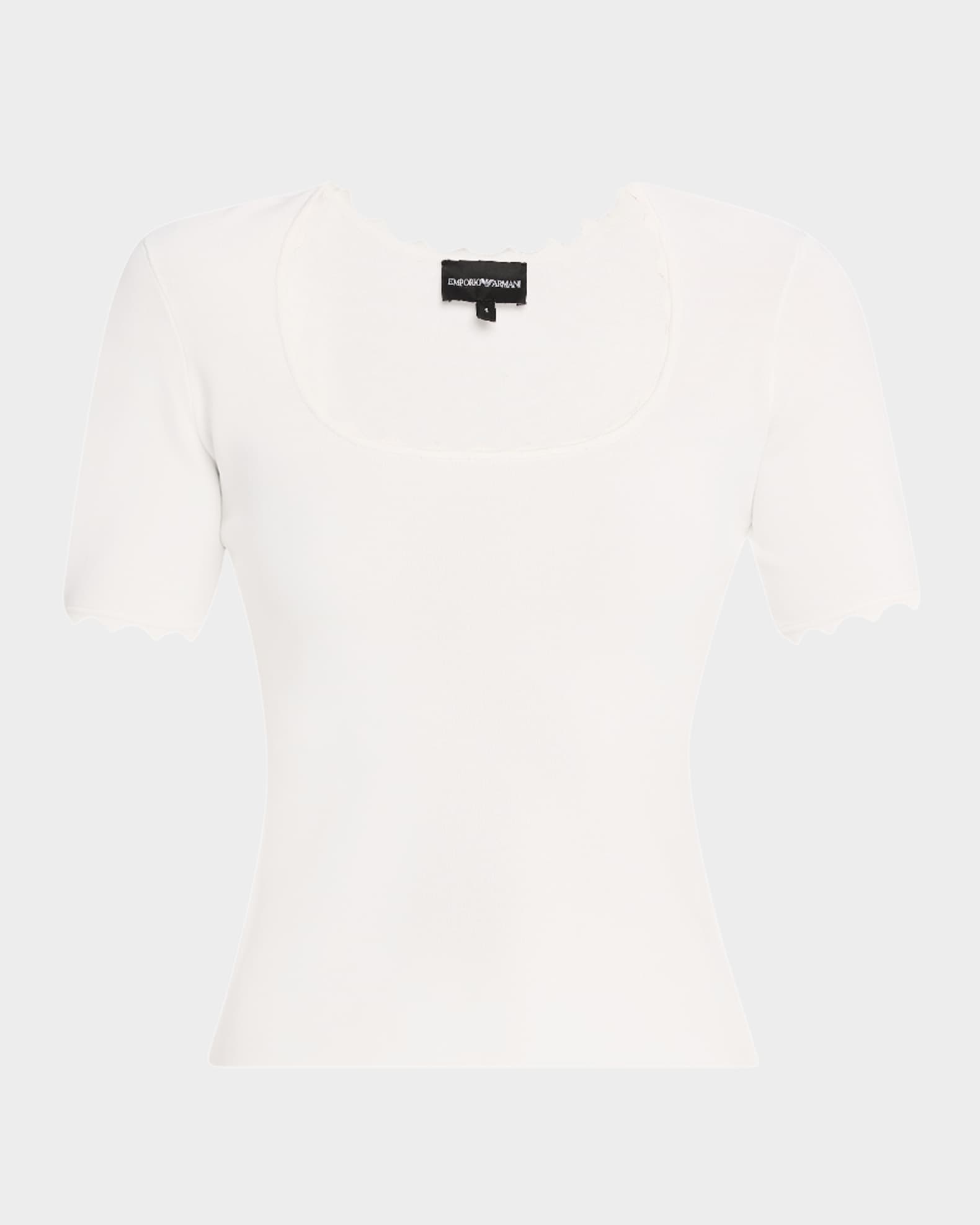 Scalloped Scoop-Neck Stretch Milano Blouse 0