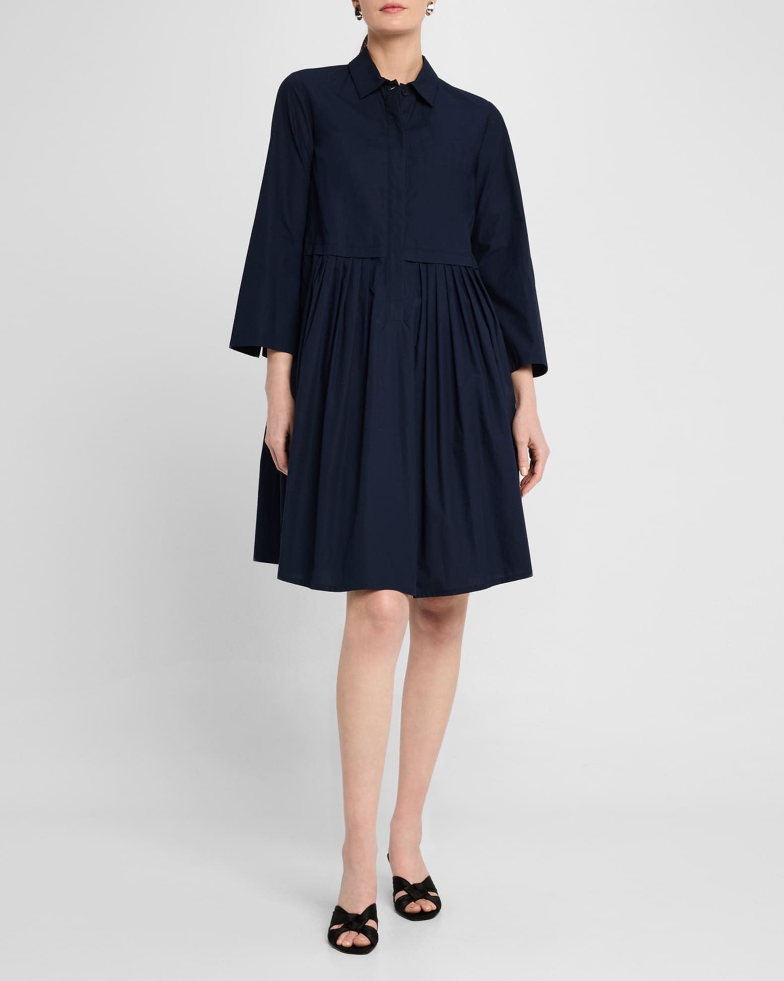 Pleated Cotton Poplin Shirtdress 1