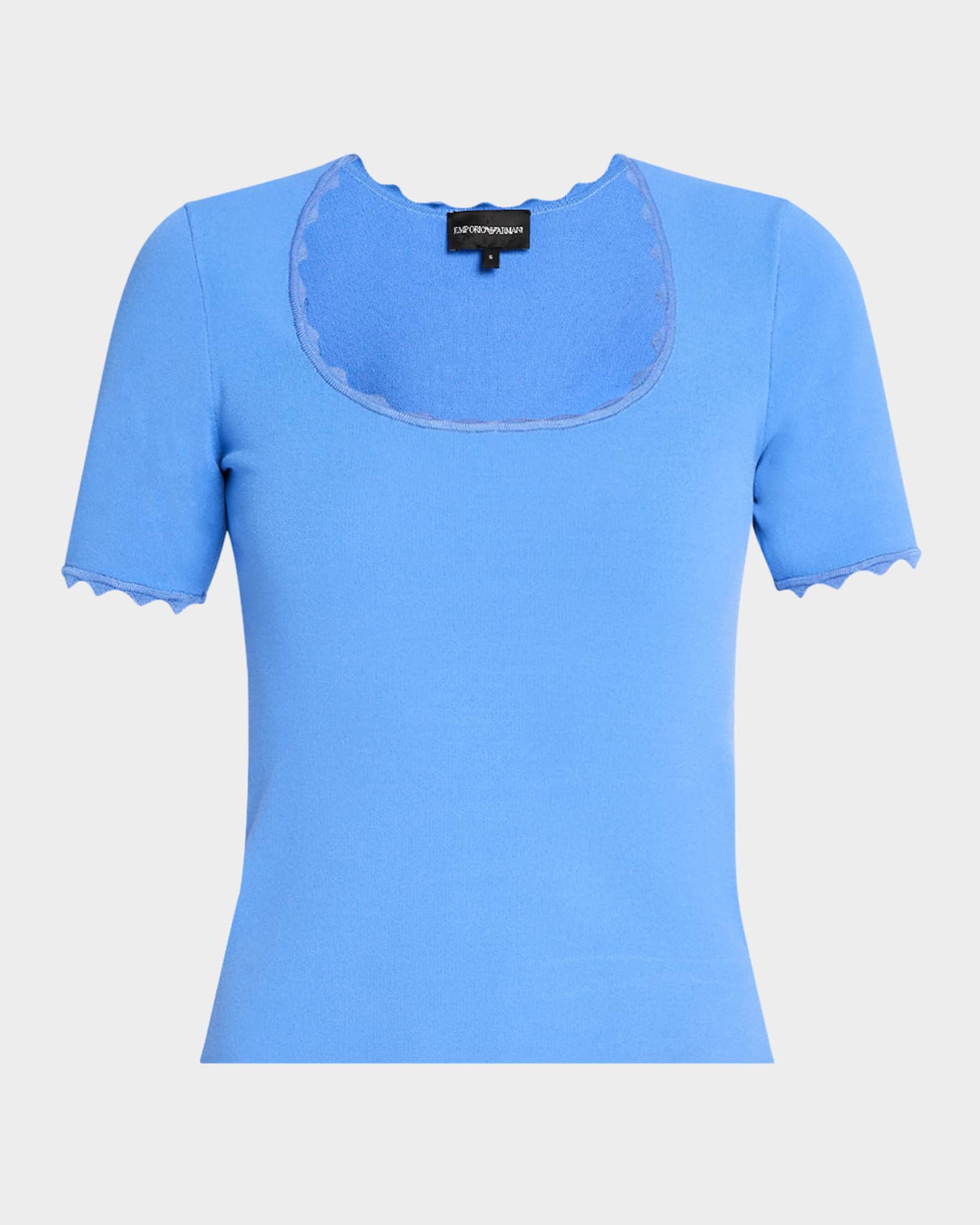 Scalloped Scoop-Neck Stretch Milano Blouse 0