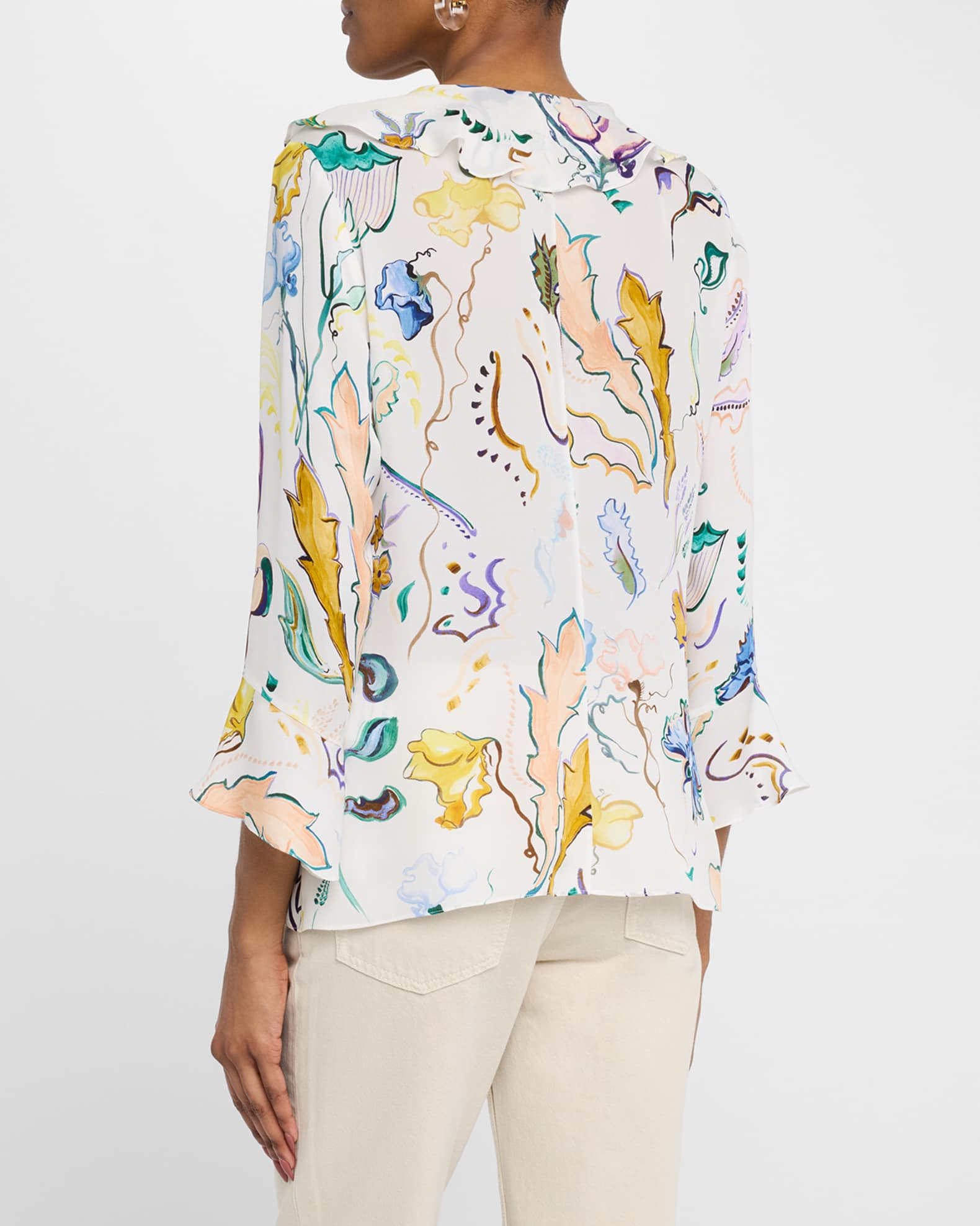 Floral Twist Ruffle Silk Georgette Blouse 1