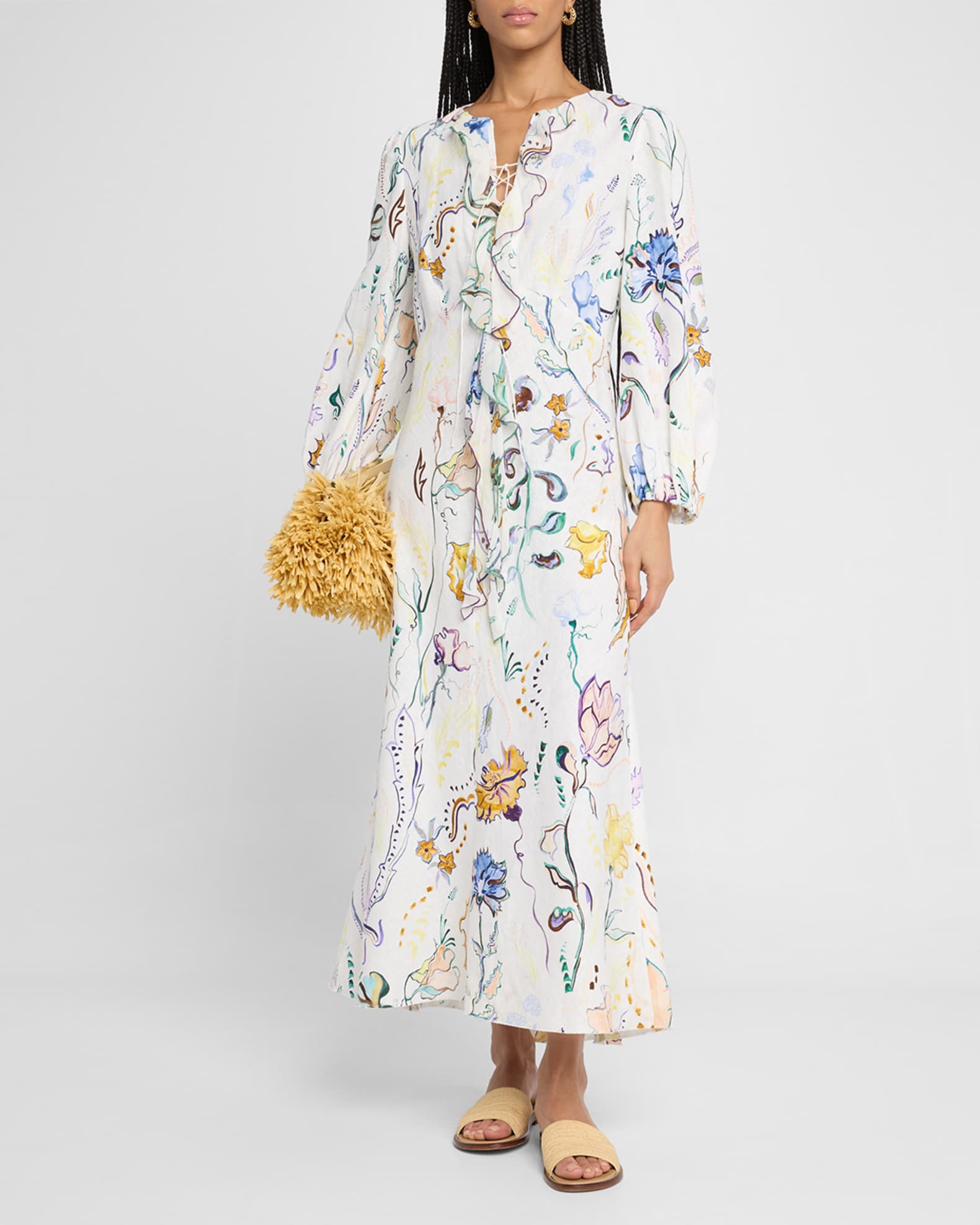 Floral Power Ruffle-Front Linen Maxi Dress 1