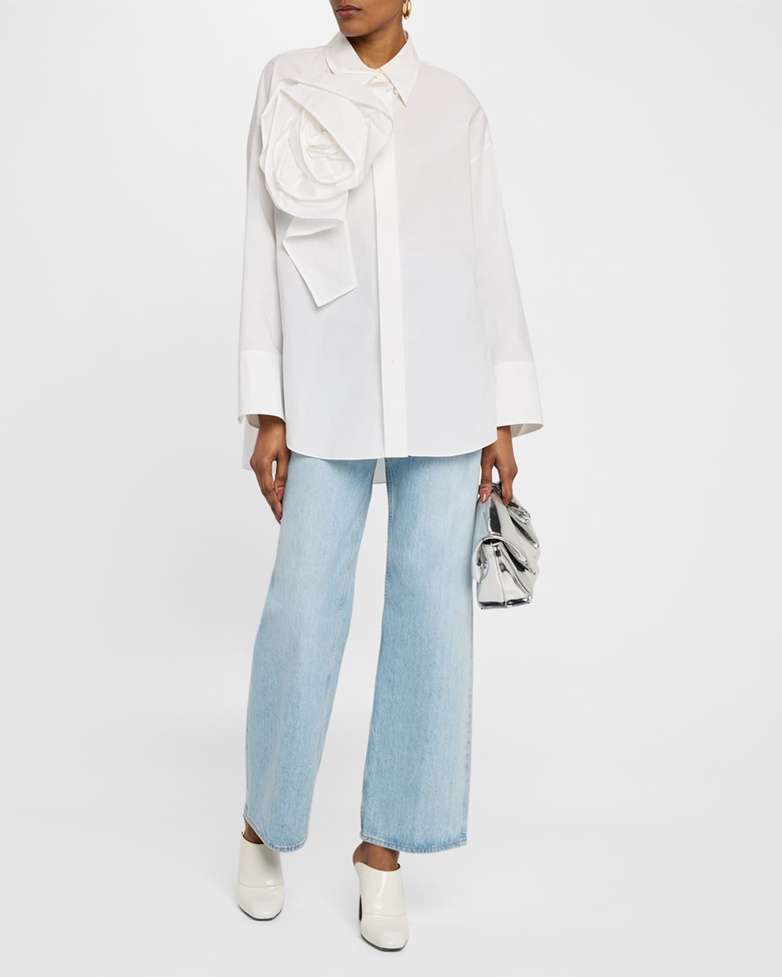 Poplin Power Blouse W/ Removable Brooch 1