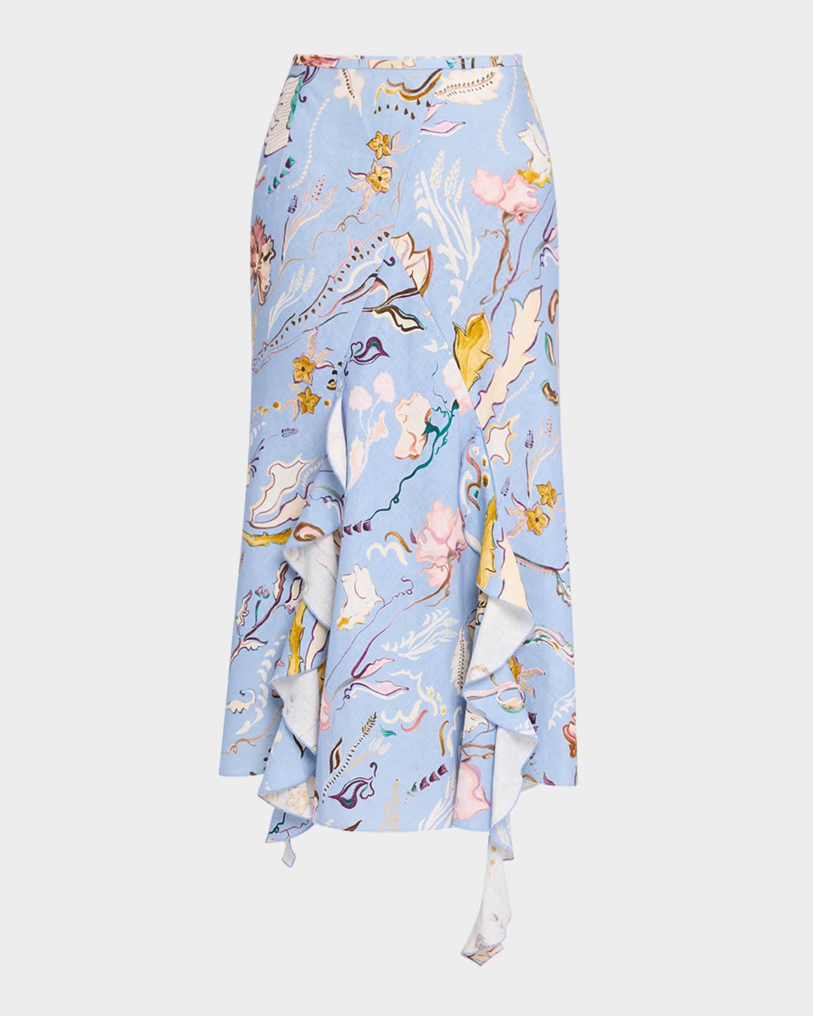 Floral Power Printed Ruffle Midi Skirt 0
