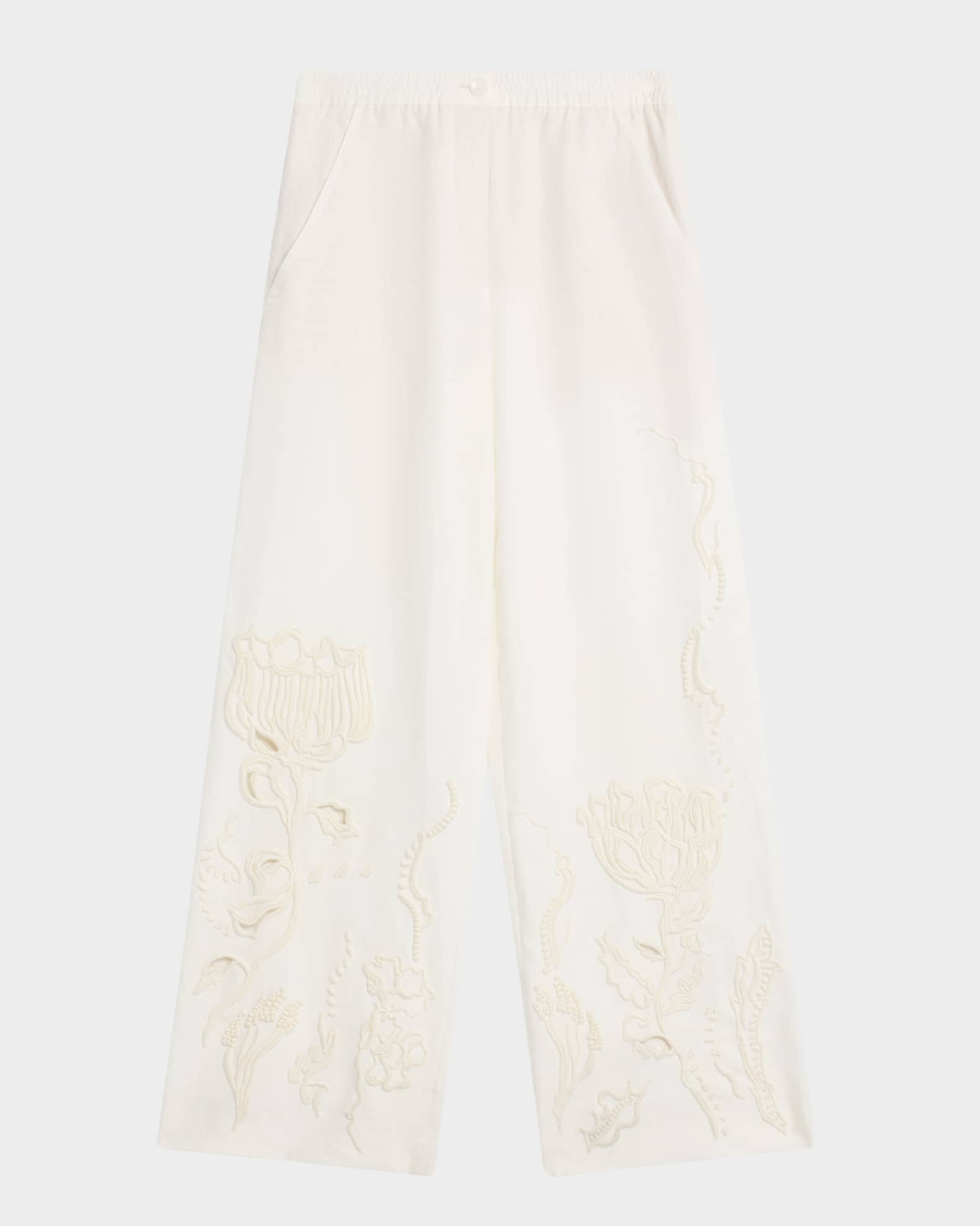 Embroidered Beauty Linen Pants 0