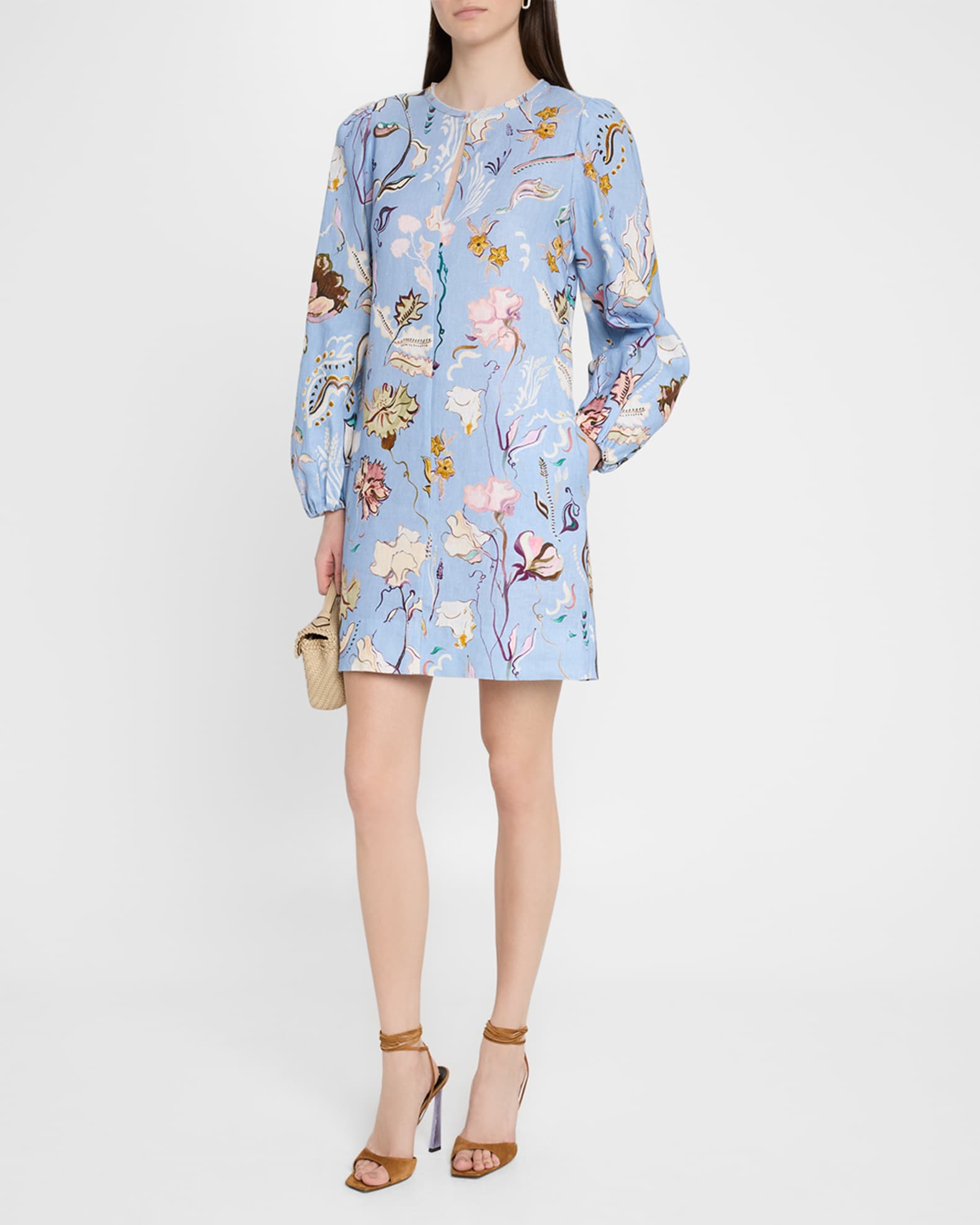 Floral Power Linen Shift Dress with Scarf 1