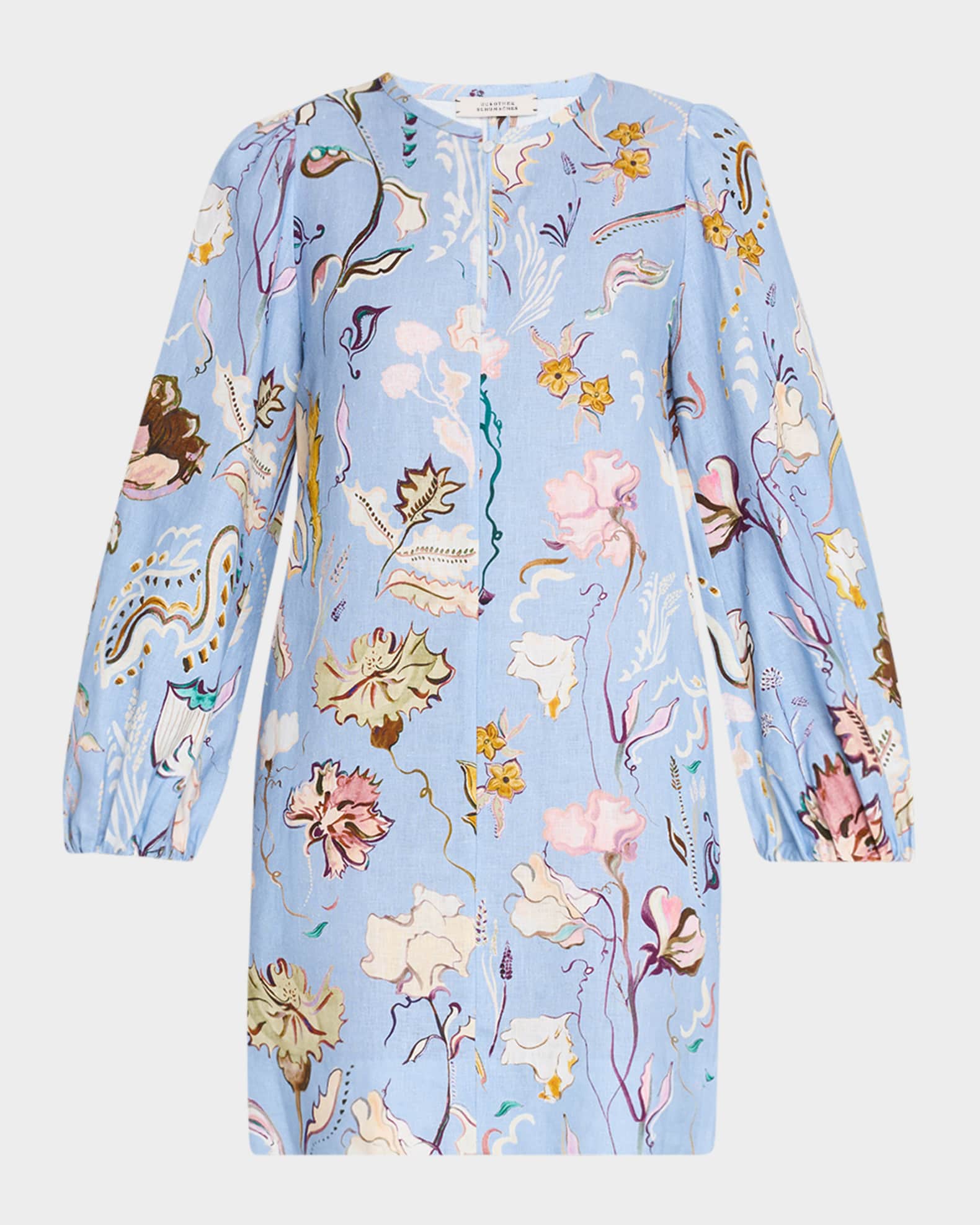 Floral Power Linen Shift Dress with Scarf 0