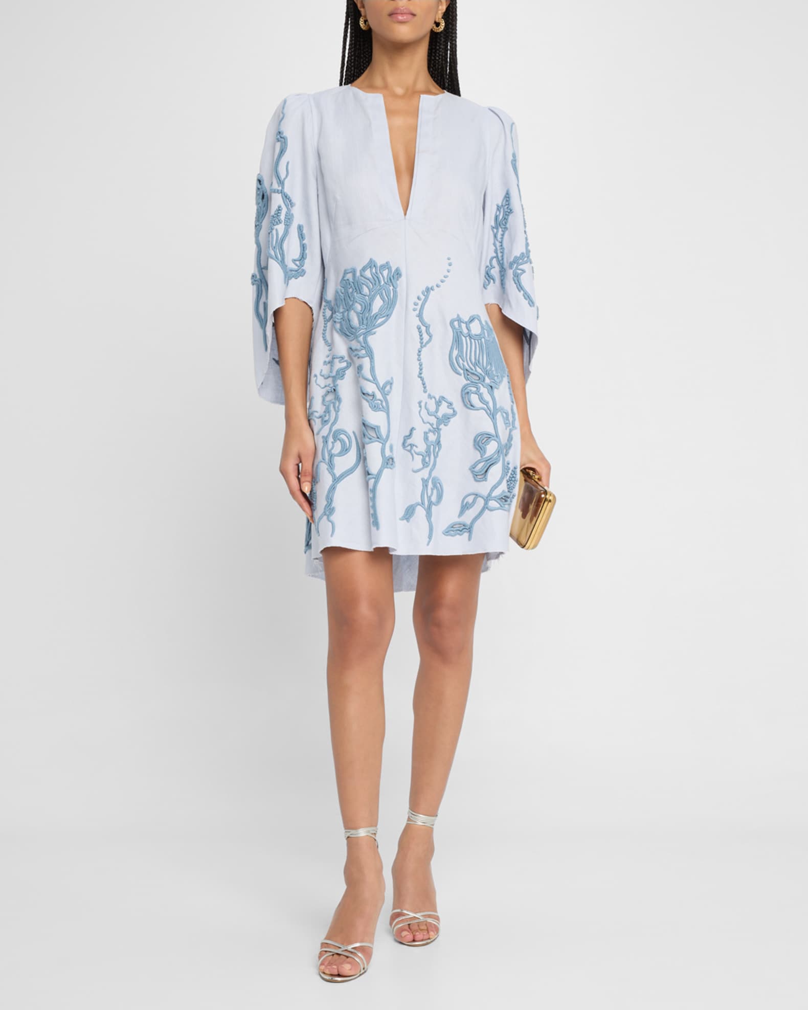 Embroidered Beauty High-Low Linen Mini Dress 1