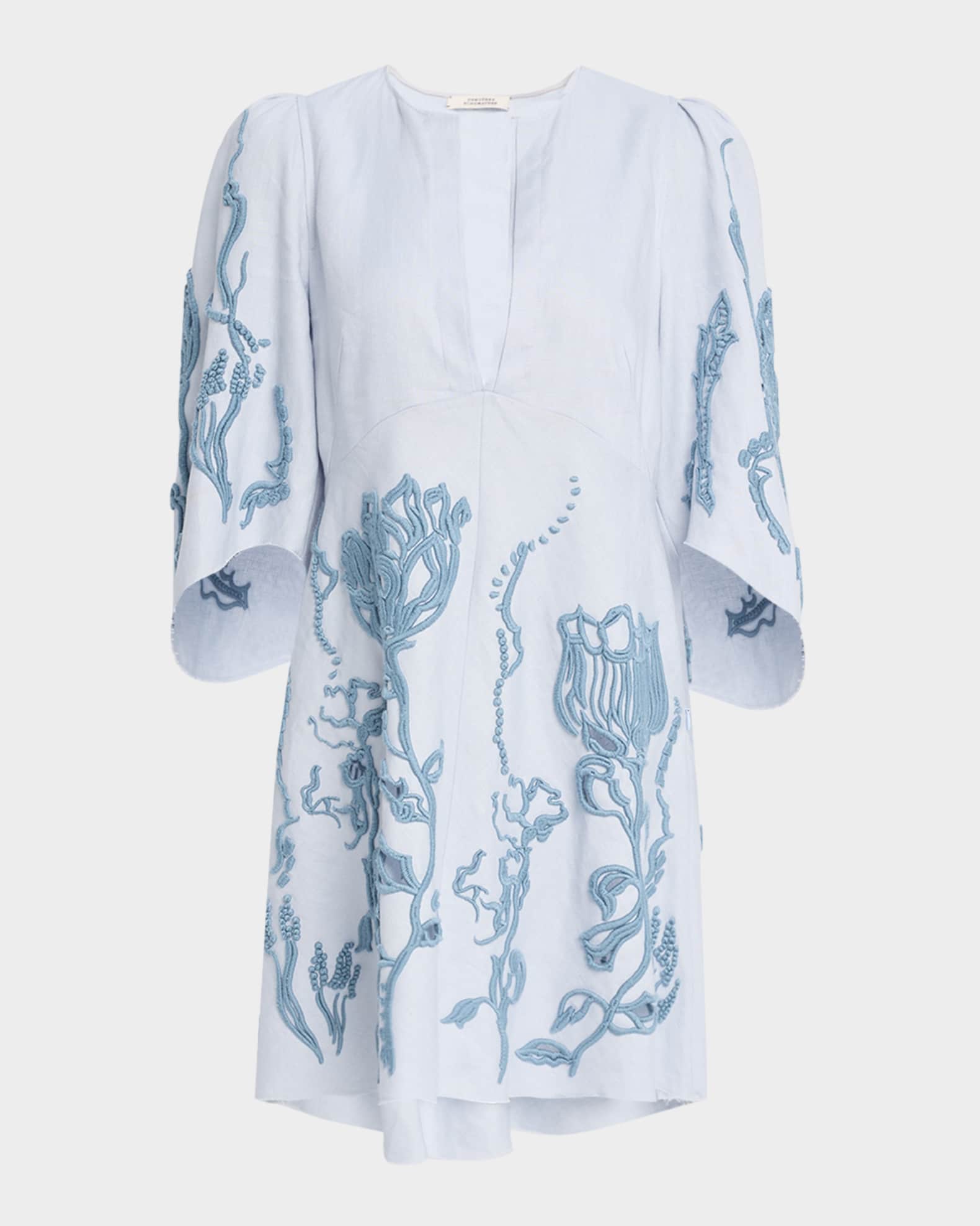Embroidered Beauty High-Low Linen Mini Dress 0