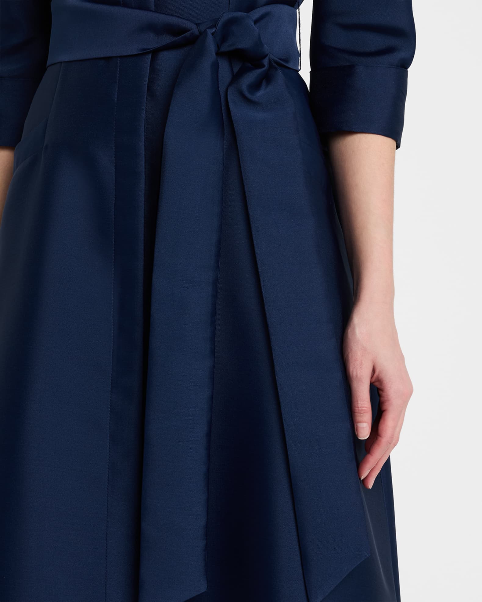 Belted 3/4-Sleeve Mikado Shirt Gown