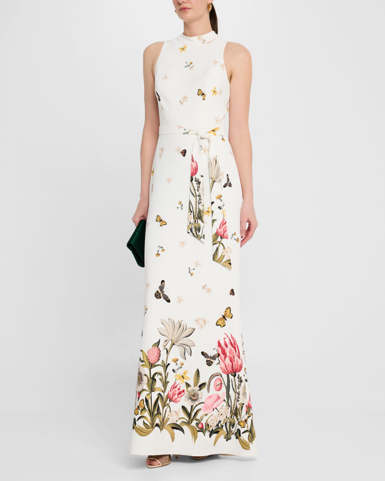 Floral & Butterfly-Print Crepe Gown 1