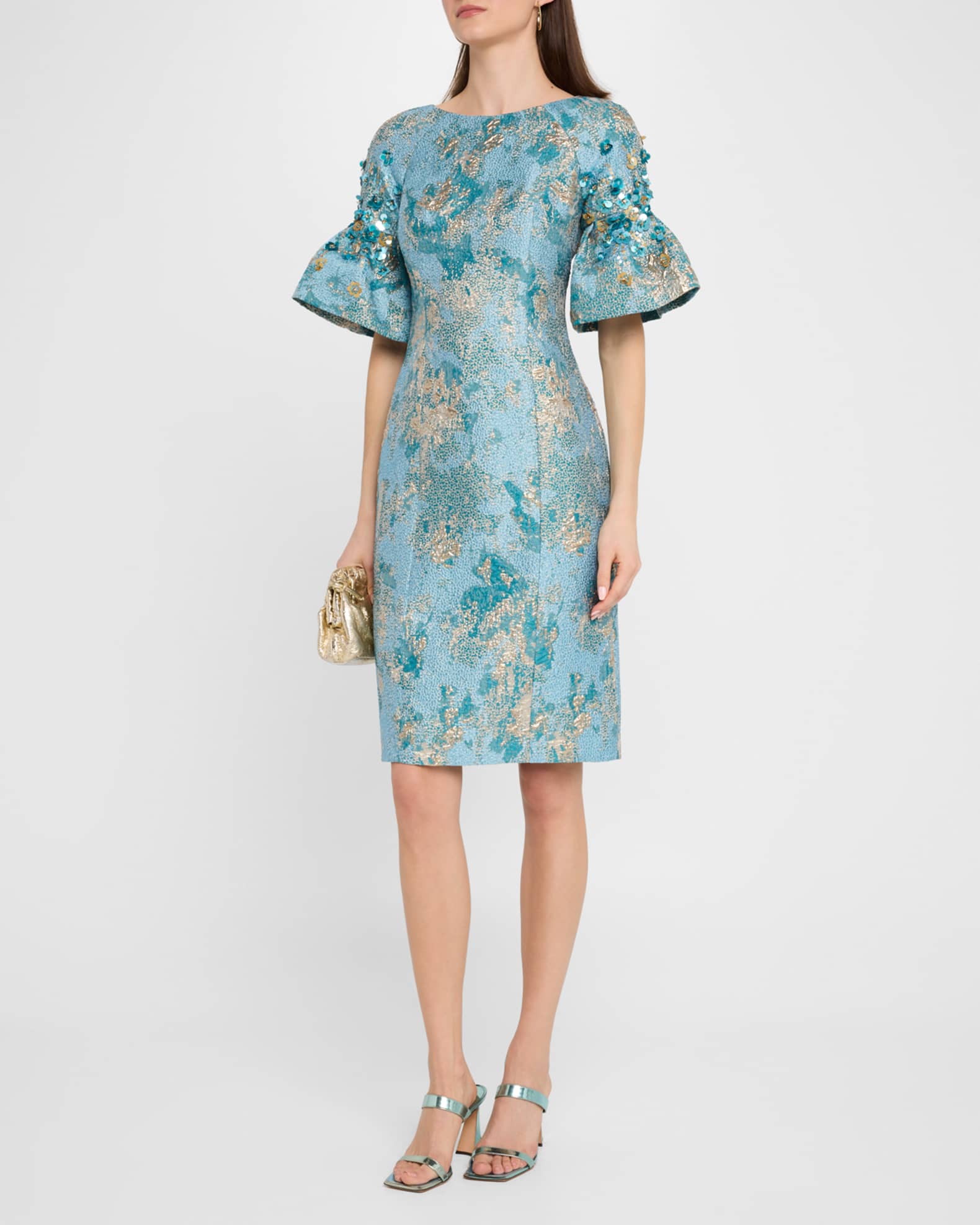 Sequin-Embellished Metallic Jacquard Dress 1